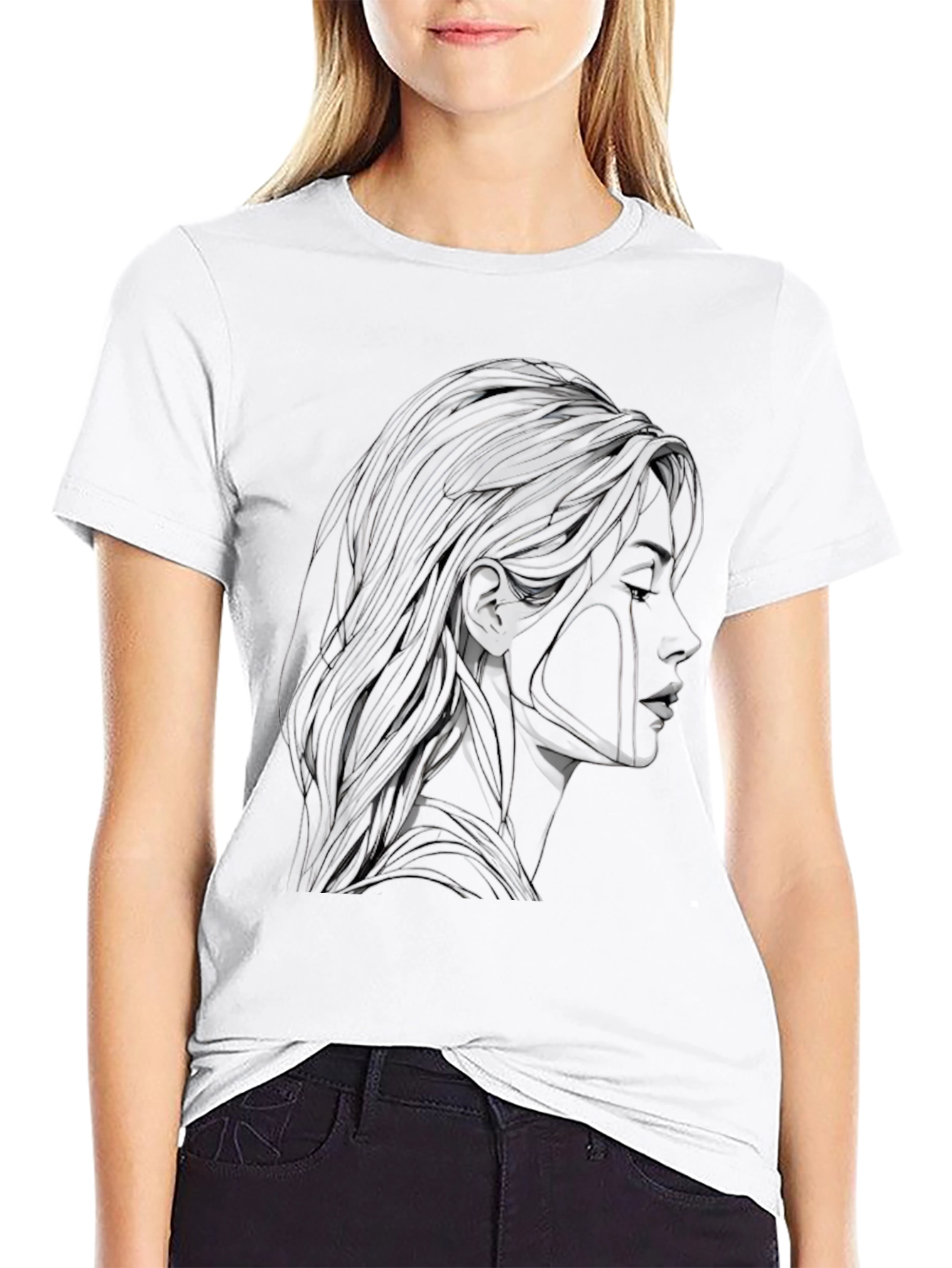 Black Abstract Woman Graphic Black T-Shirt view 9