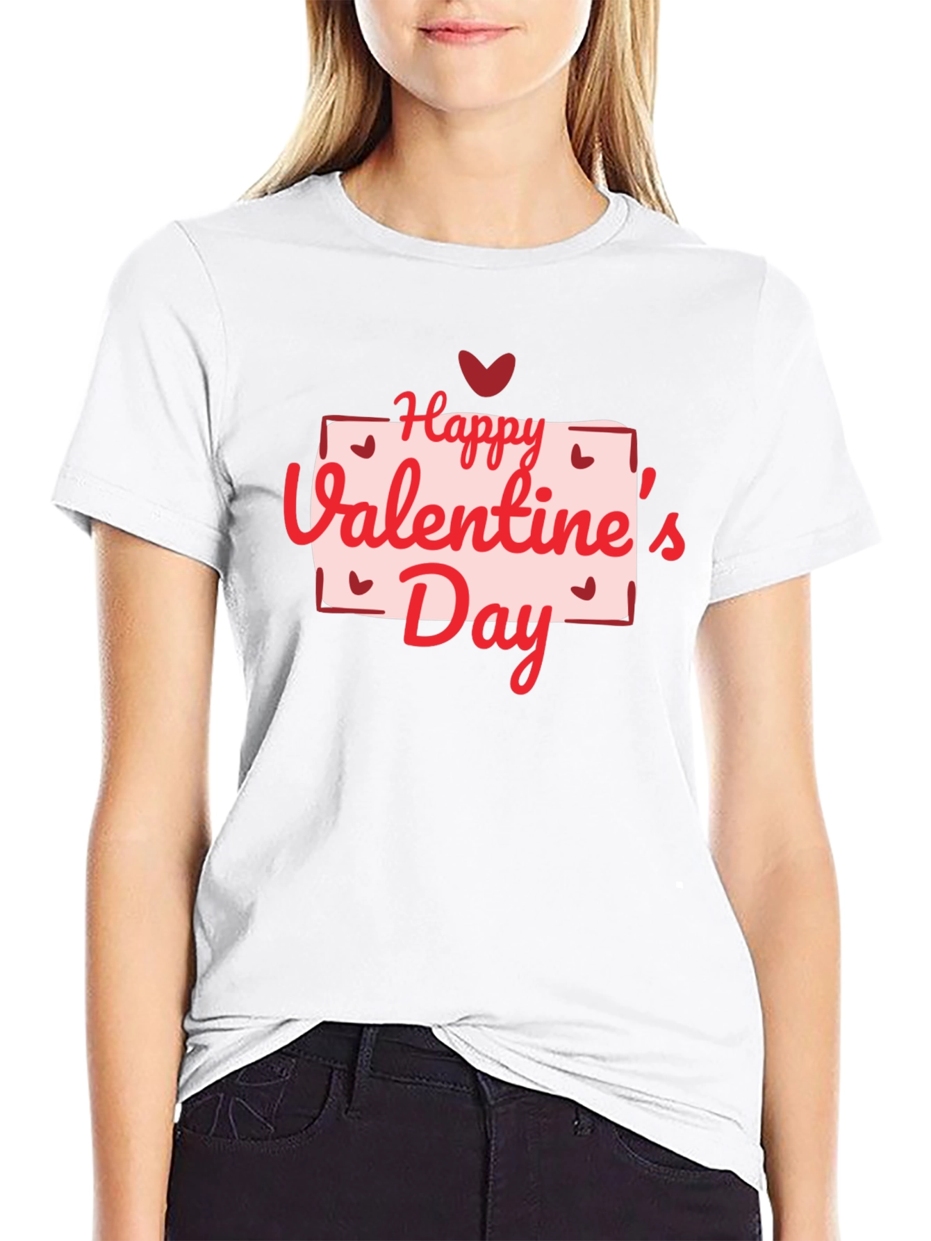 Black Happy Valentine's Day Graphic Black T-Shirt view 9