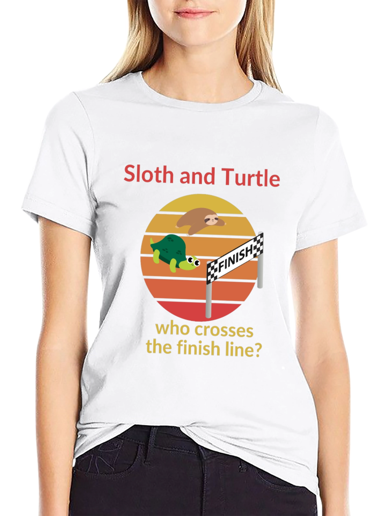 Black Sloth and Turtle Race T-Shirt Funny Graphic Tee view 9