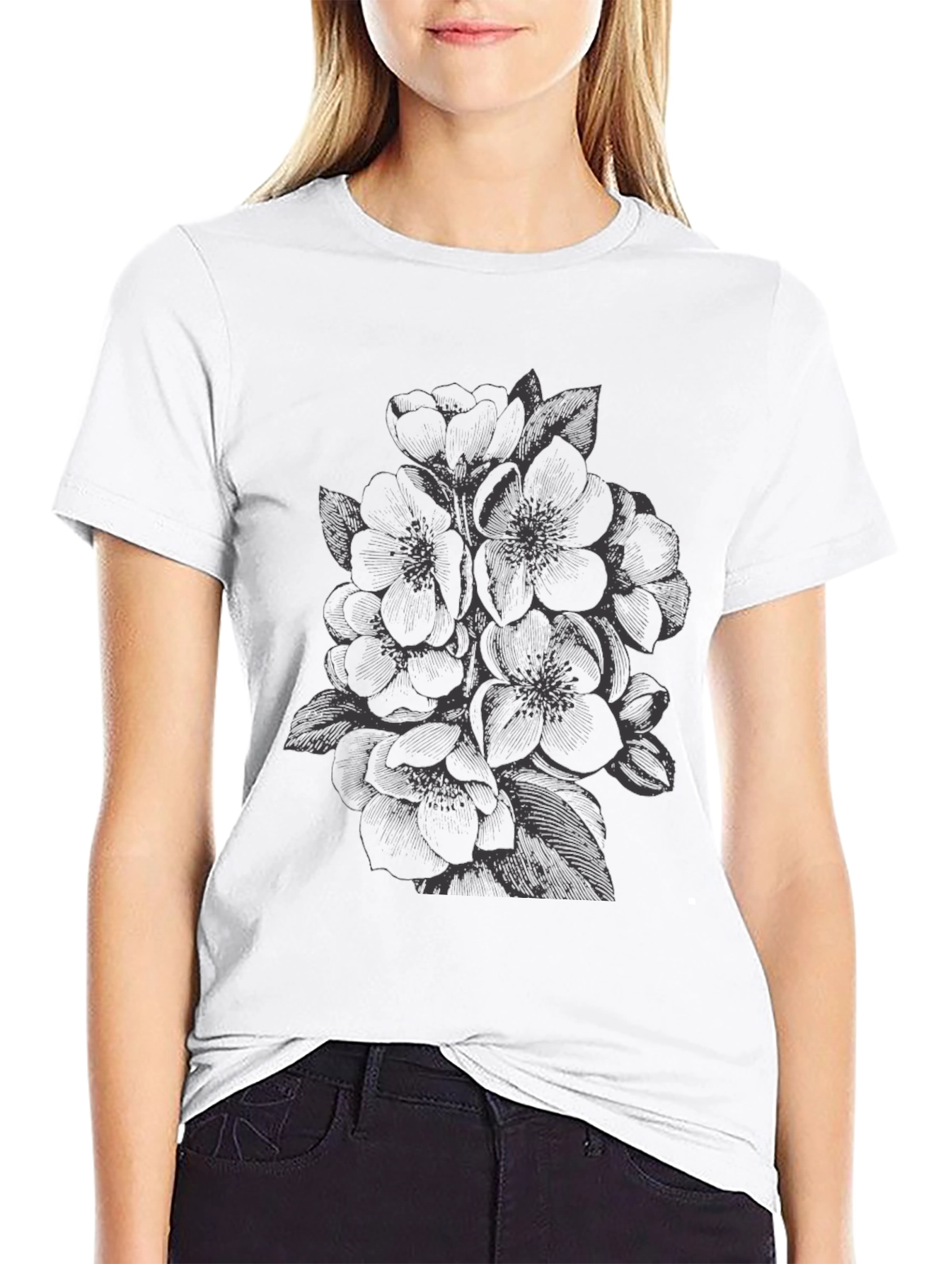 Black Floral Print Black T-Shirt view 9