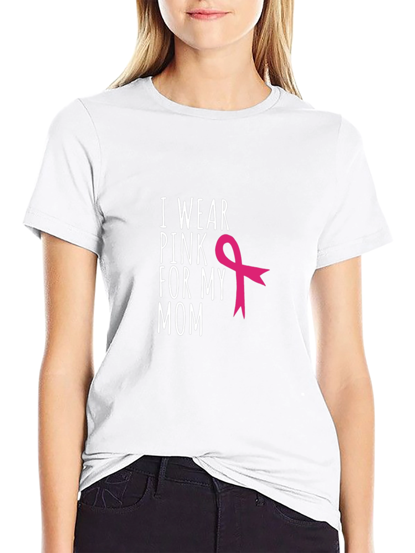 Black I Wear Pink For My Mom Breast Cancer Awareness T-Shirt view 9