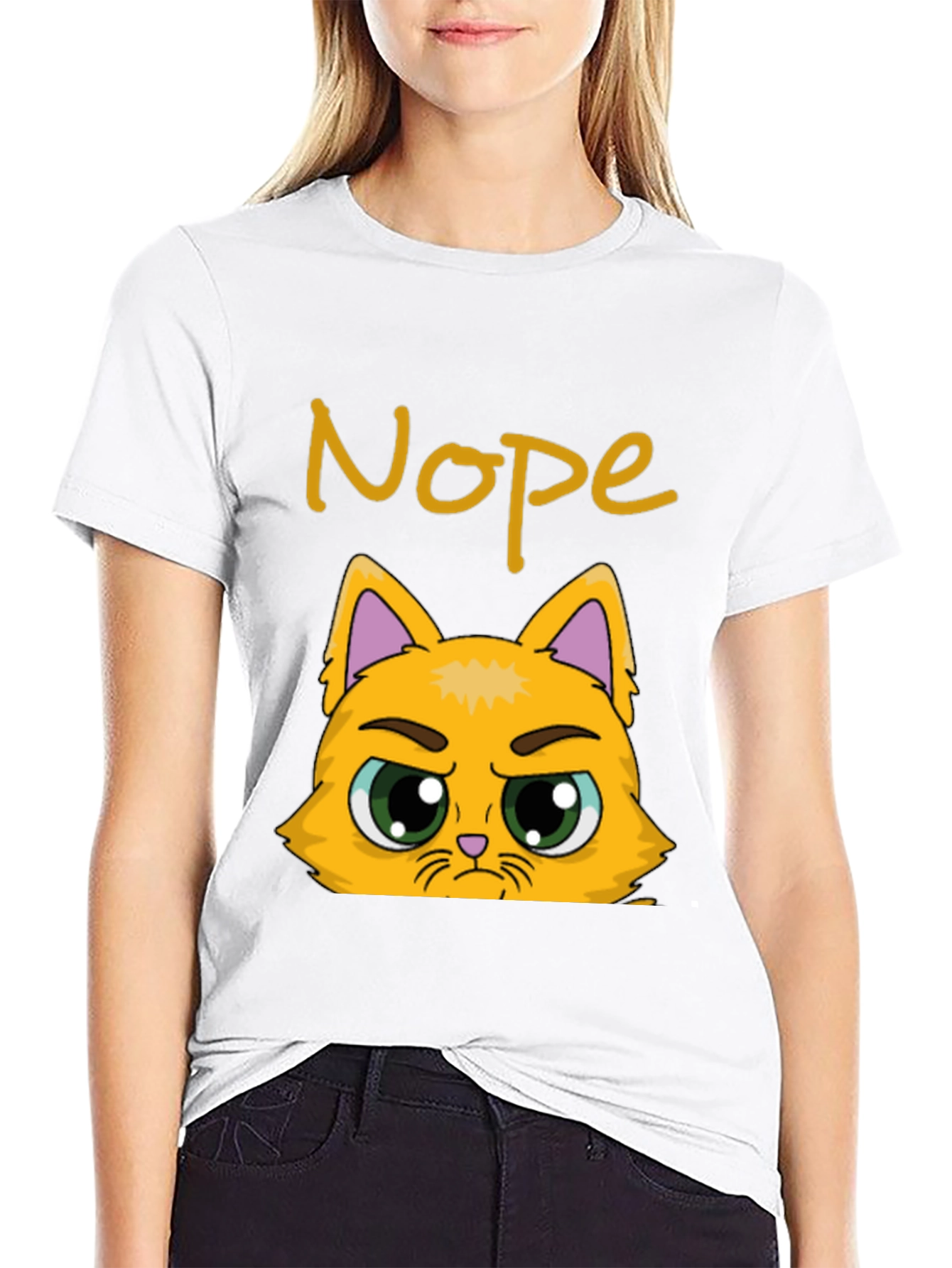 Black Nope Cat Graphic T-Shirt - Funny Grumpy Kitten Tee view 9