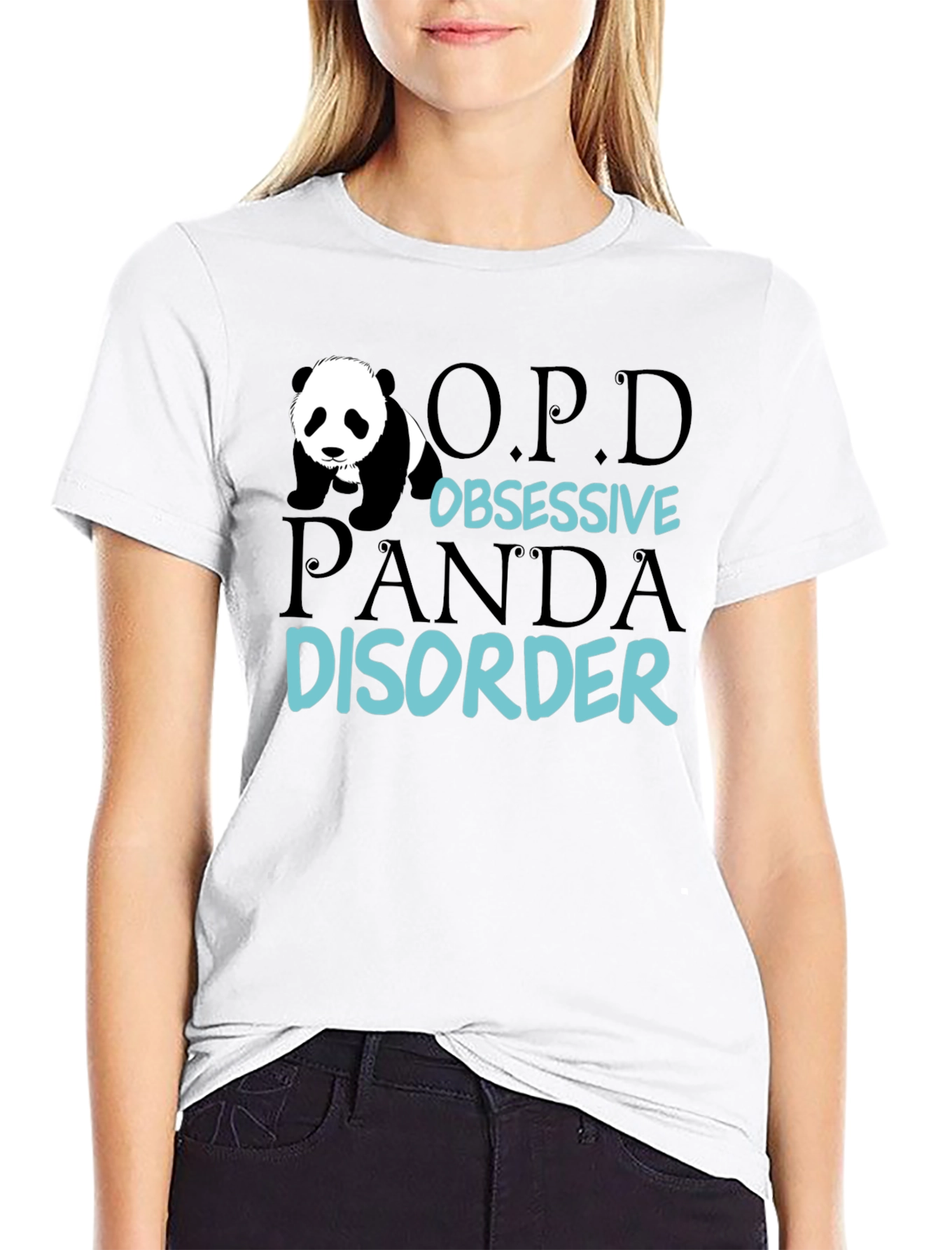 Black Obsessive Panda Disorder Funny Graphic Tee view 9