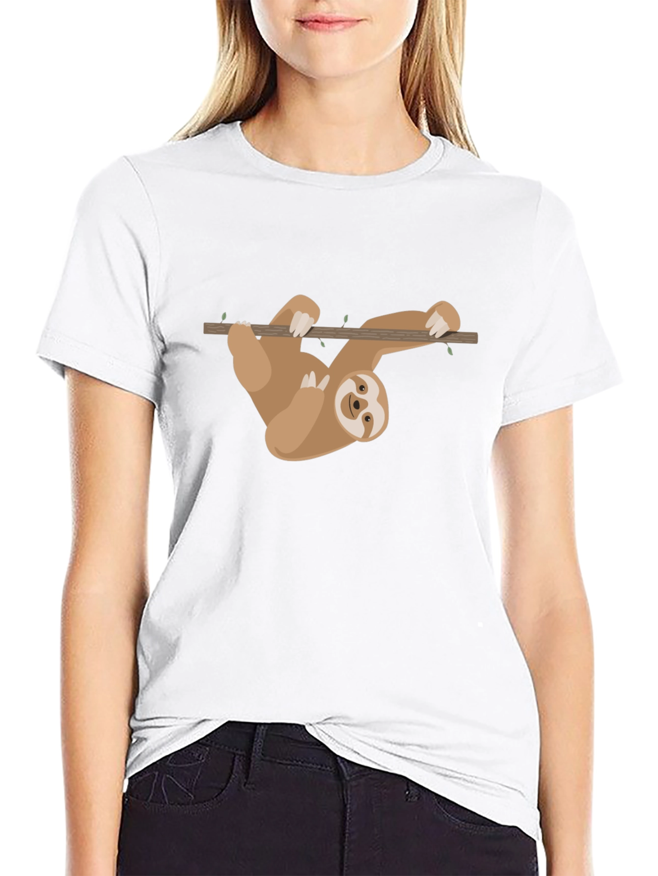 Black Sloth Hanging T-Shirt - Cute Cartoon Design view 9