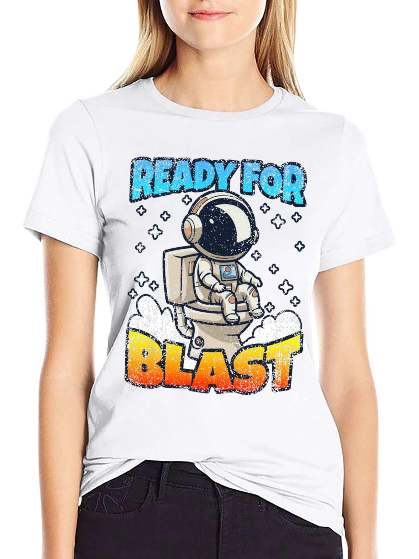 Black Ready for Blast Astronaut T-Shirt - Funny Space Tee view 9