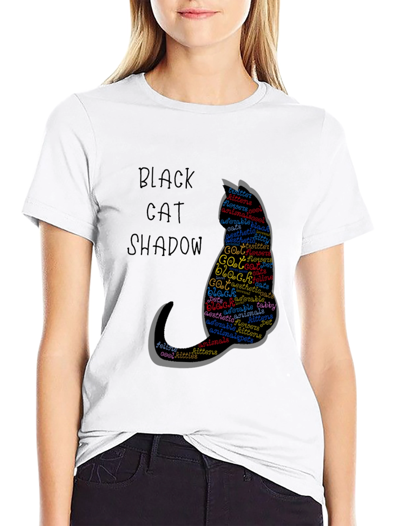 Black Black Cat Shadow Word Art T-Shirt, Pet Lover Gift view 9