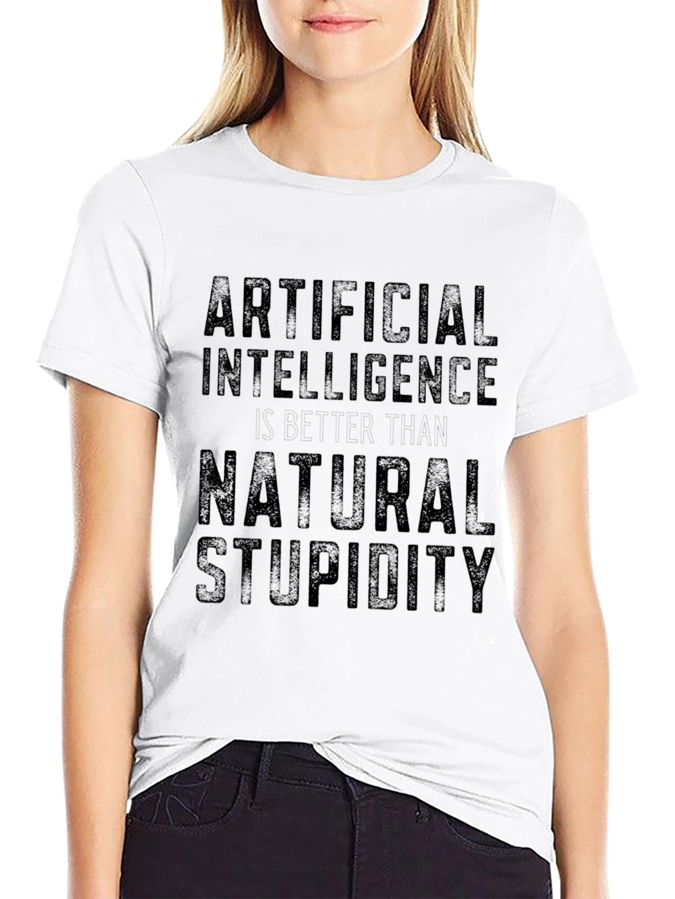 Black Artificial Intelligence Natural Stupidity Slogan T-Shirt view 9