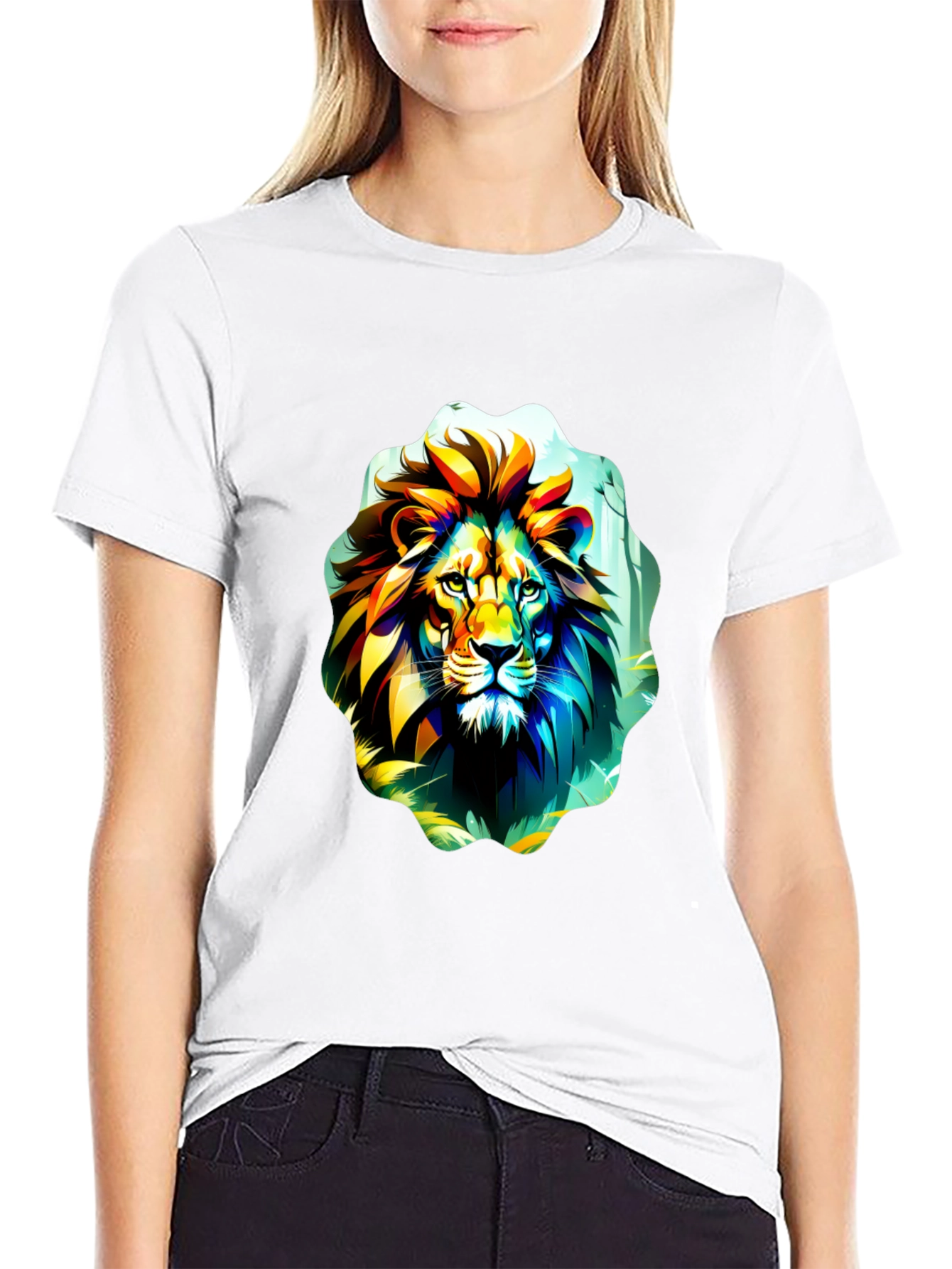 Black Vibrant Lion Graphic Tee - Black Cotton T-Shirt view 9