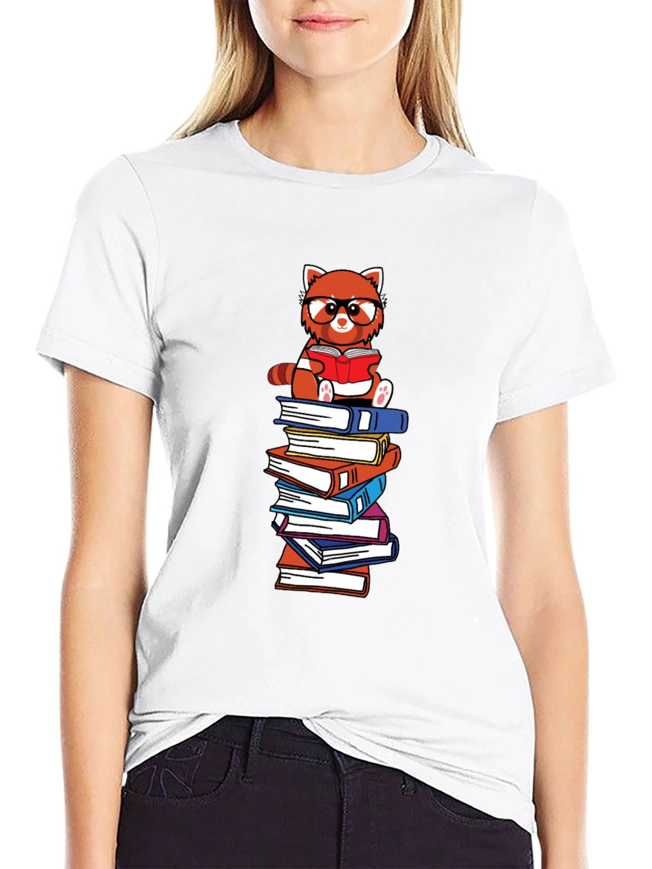 Black Red Panda Reader Graphic Tee - Book Lover T-Shirt view 9
