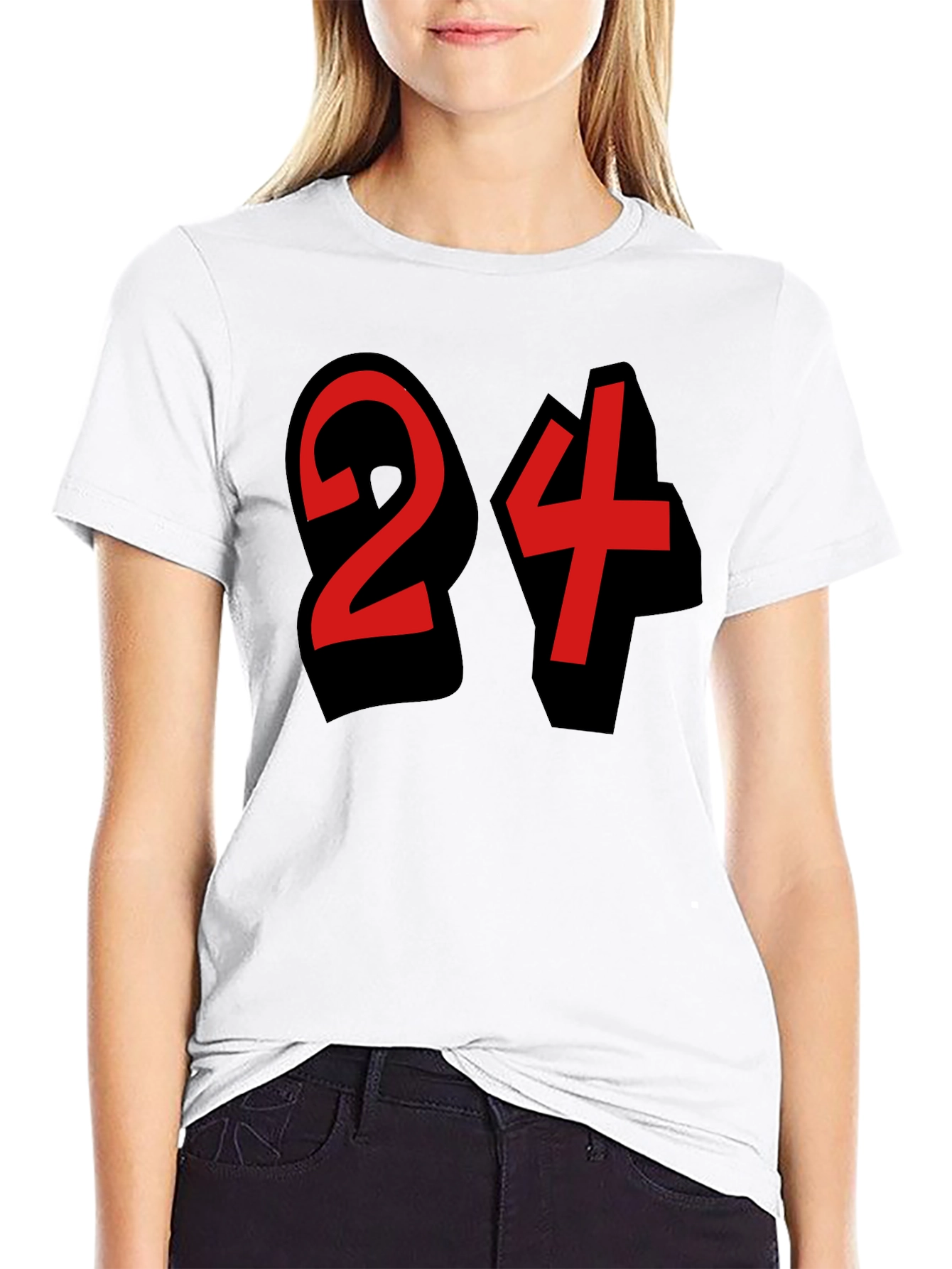 Black Bold Number 24 Graphic Tee - Black Cotton Blend view 9
