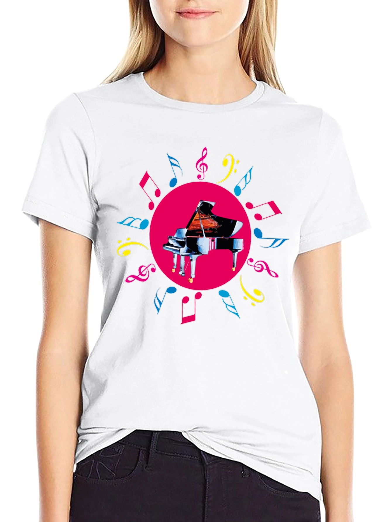 Black Piano & Music Notes Graphic Tee - Black view 9