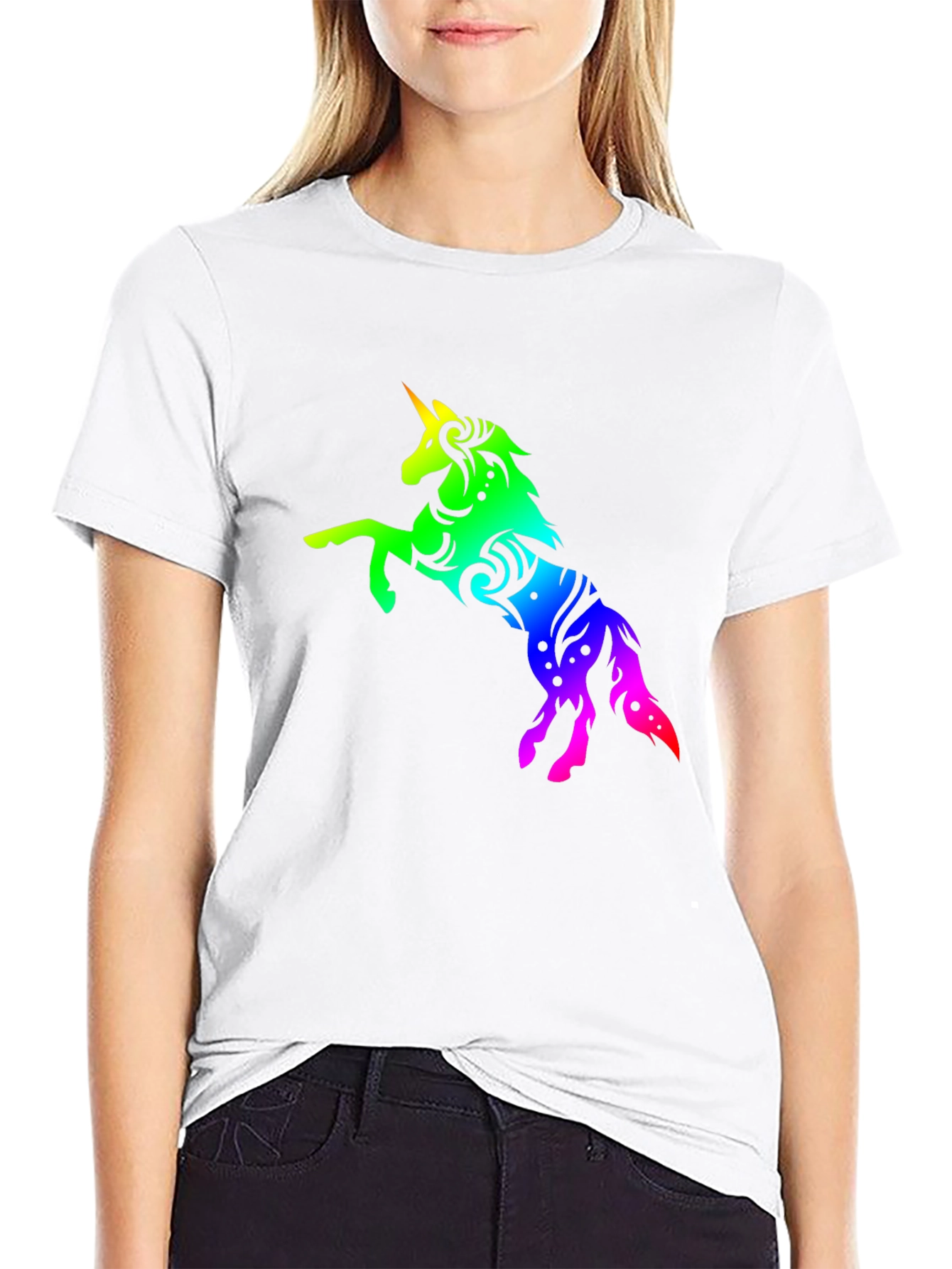 Black Rainbow Unicorn Graphic Tee - Stylish Black T-Shirt view 9