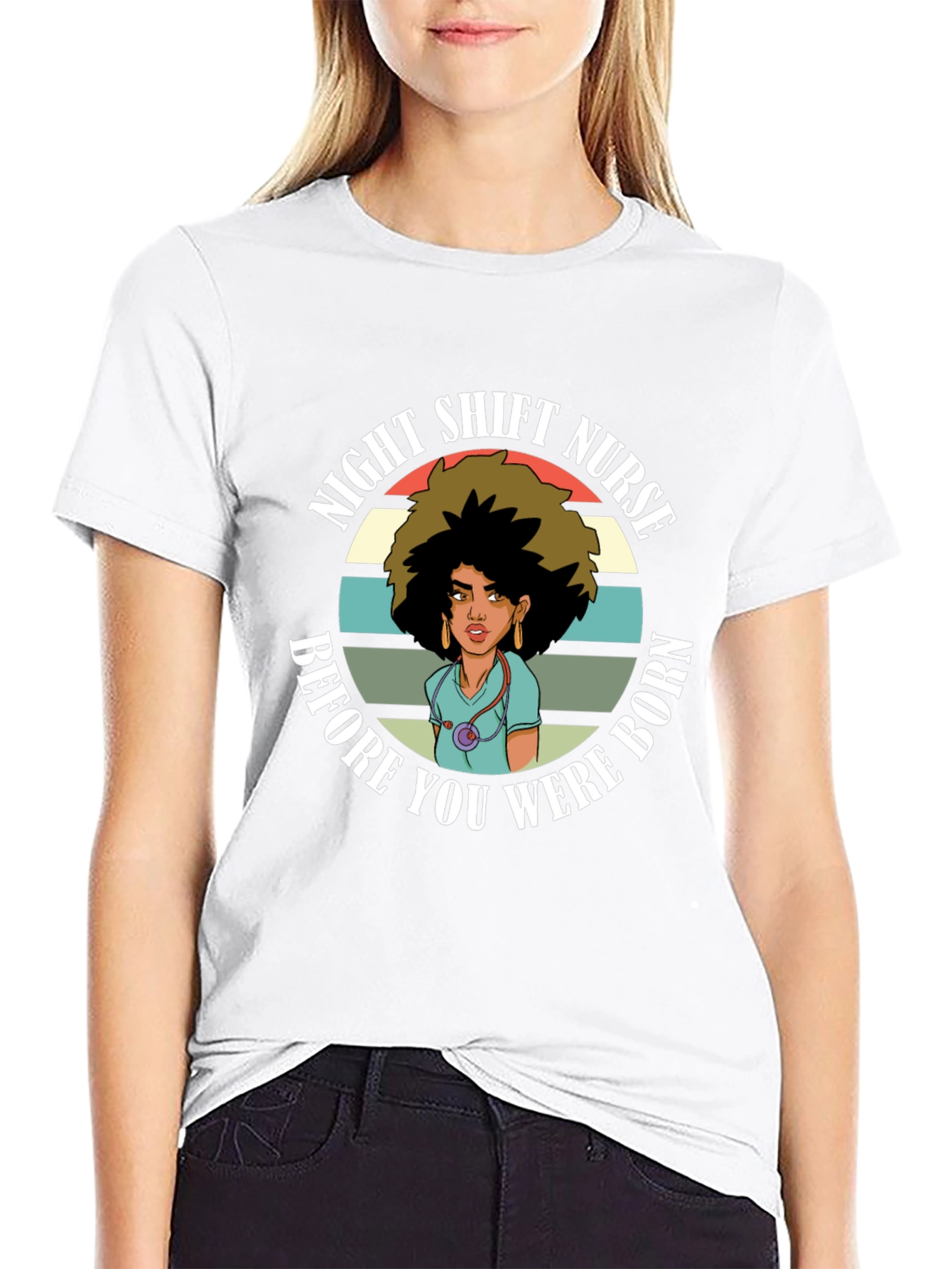 Black Night Shift Nurse T-Shirt - Retro Design view 9