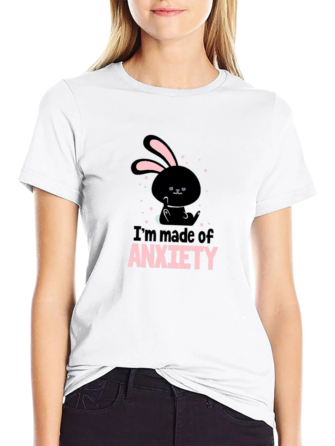 Black Anxiety Bunny Black T-Shirt - Soft Cotton Blend view 9