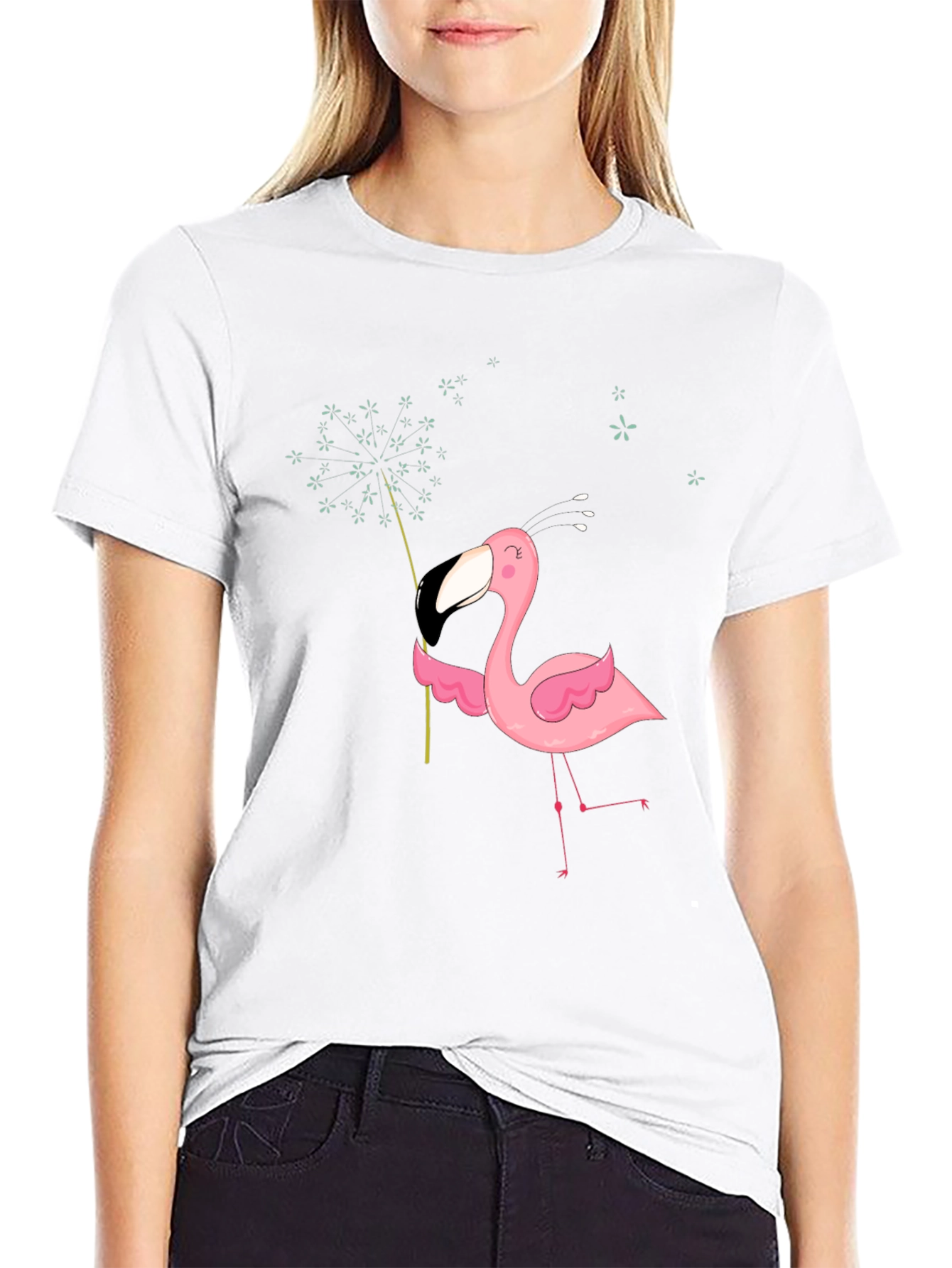Black Men's Black T-Shirt with Flamingo Graphic view 9