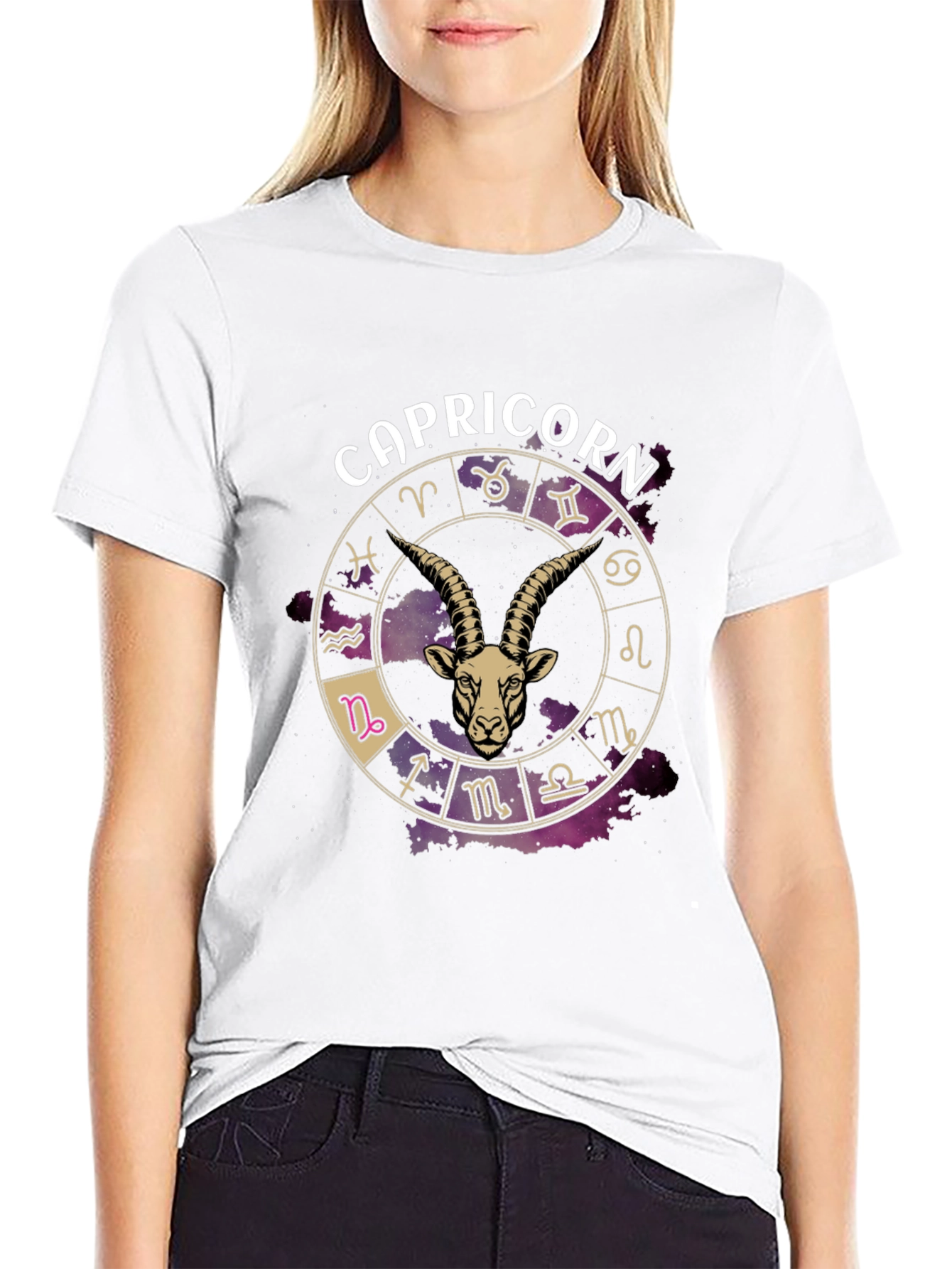 Black Capricorn Zodiac Graphic T-Shirt - Black view 9