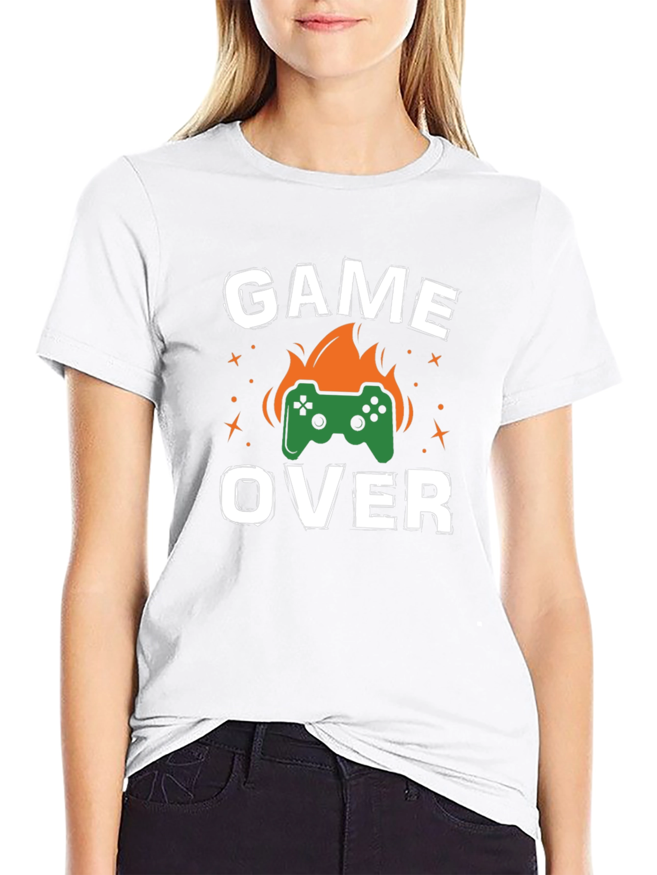 Black Game Over Graphic Print Black T-Shirt view 9