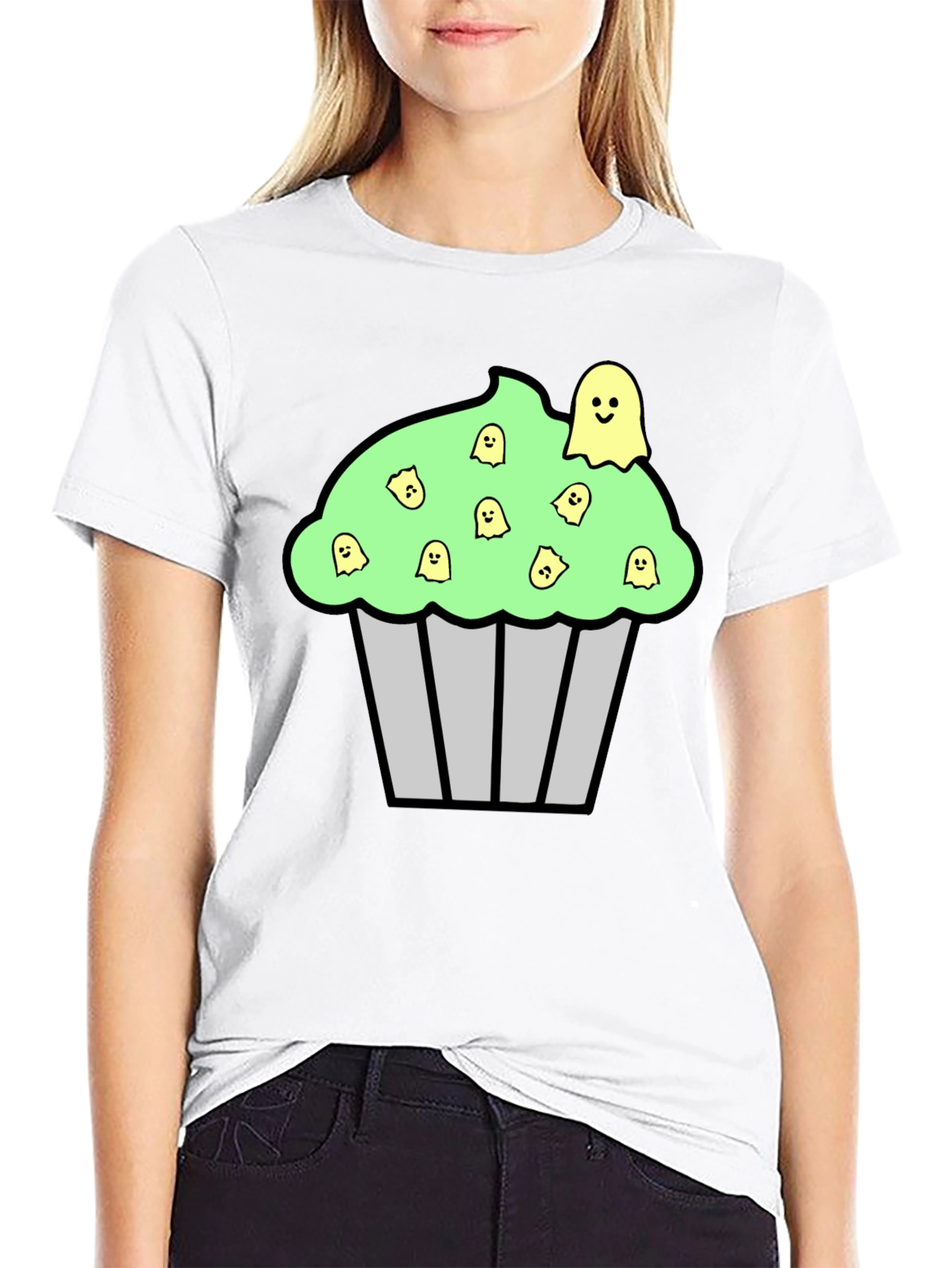 Black Spooky Cupcake Graphic Tee - Halloween T-Shirt view 9