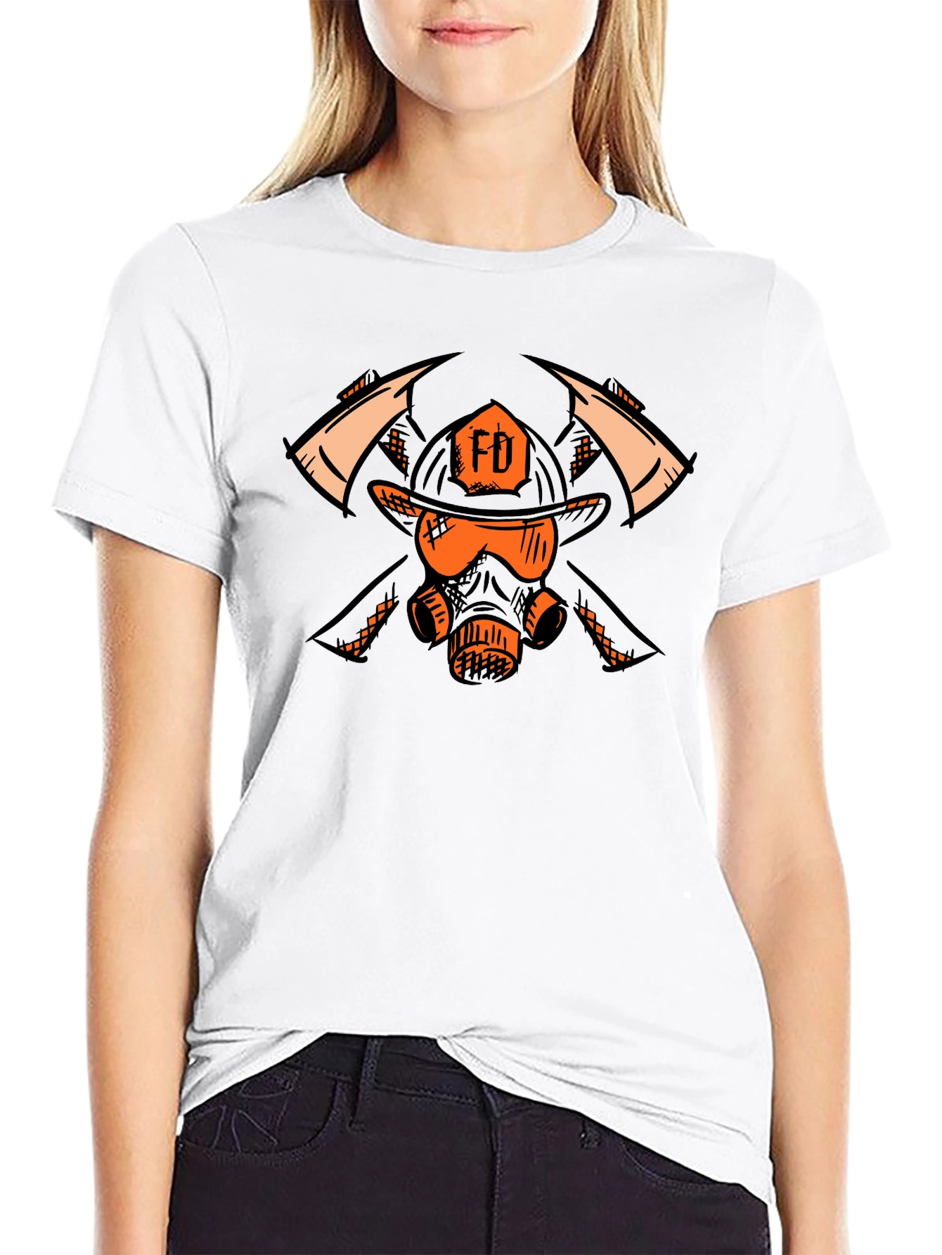 Black Firefighter FD Helmet & Mask Graphic T-Shirt view 9