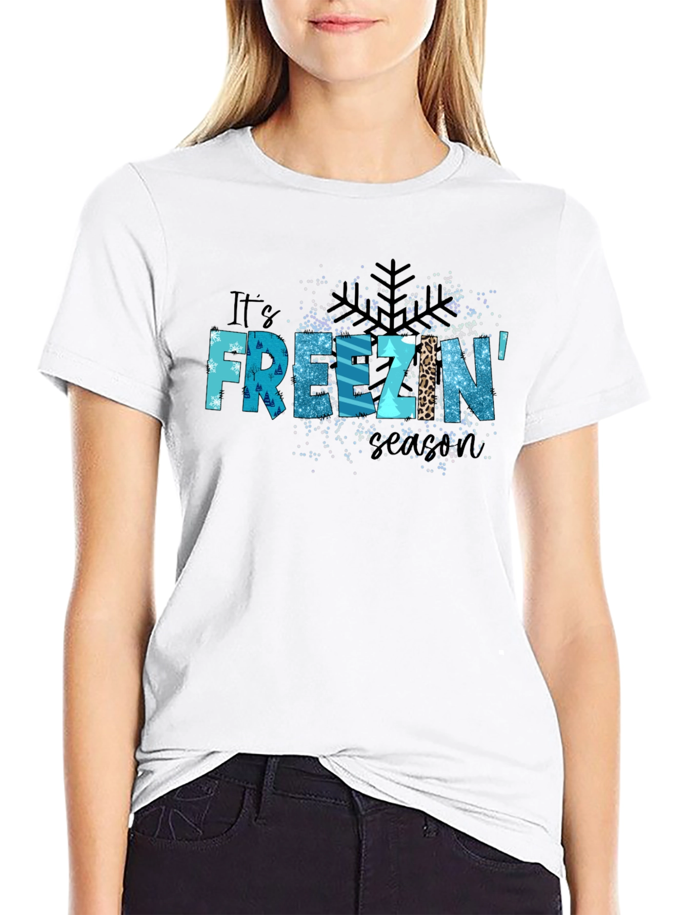 Black It's Freezin' Season Black Graphic T-Shirt view 9