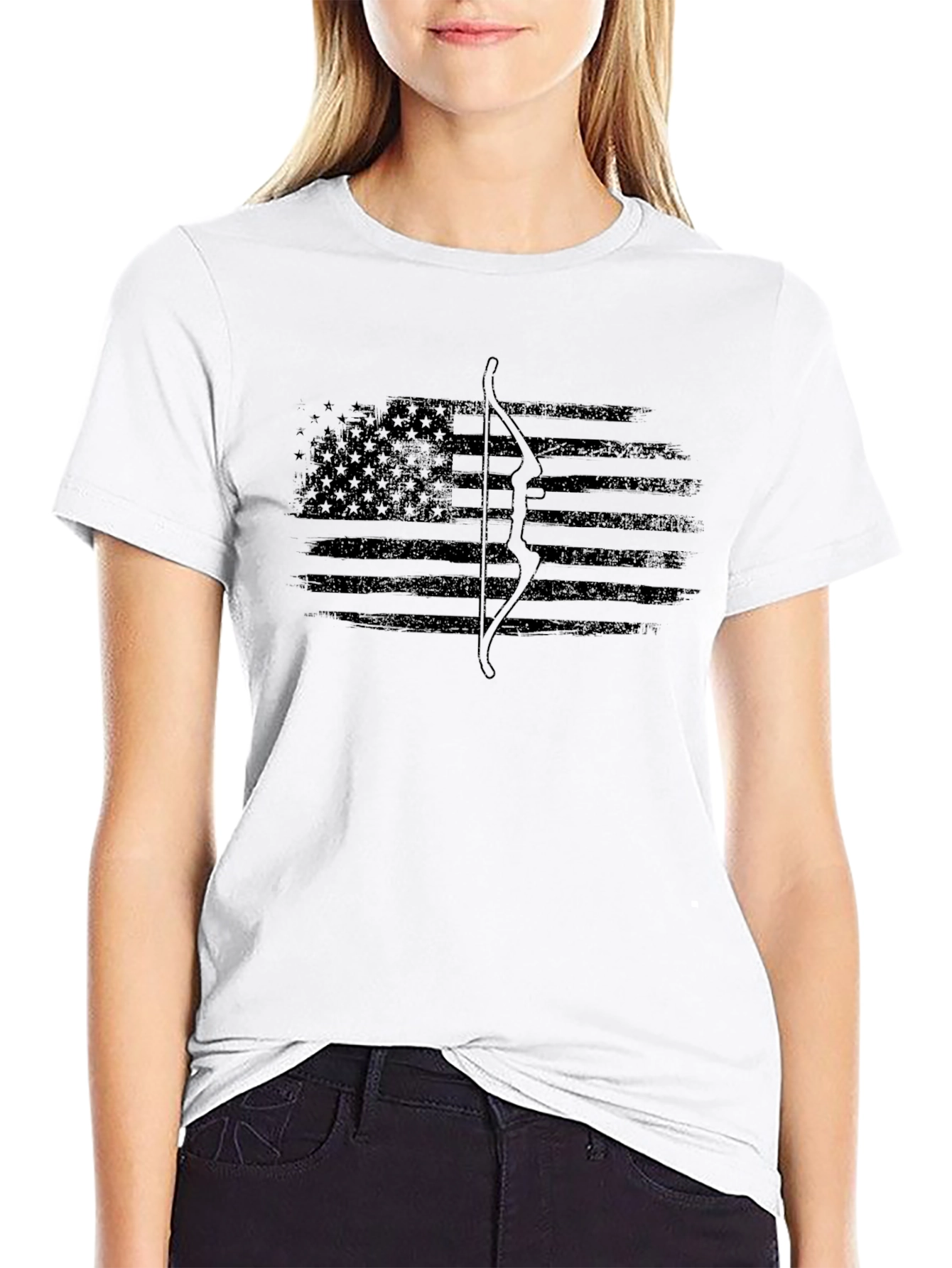 Black American Flag Bow Hunter Graphic Tee view 9