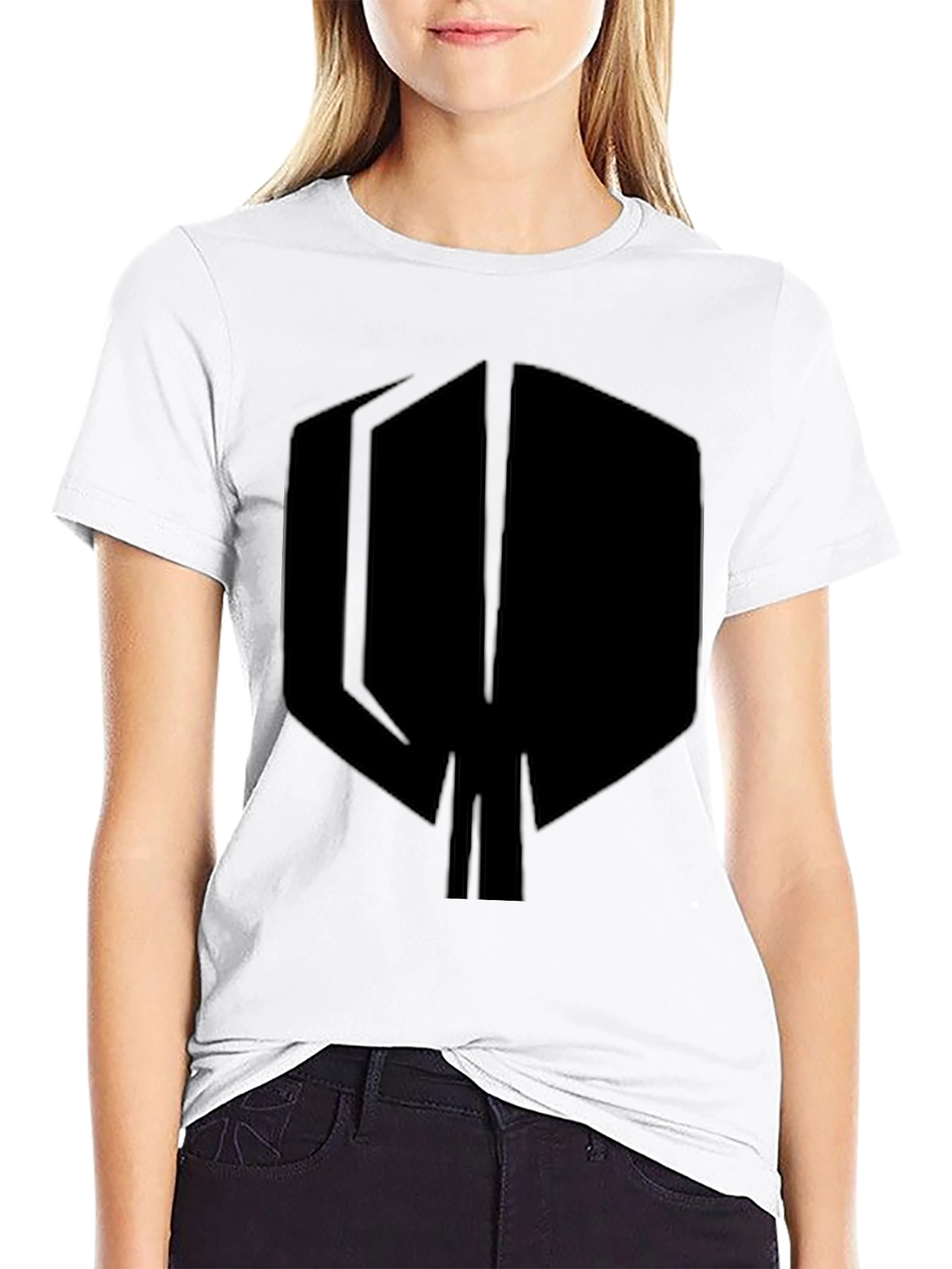 Black Black T-Shirt with Abstract Geometric Spade Design view 9