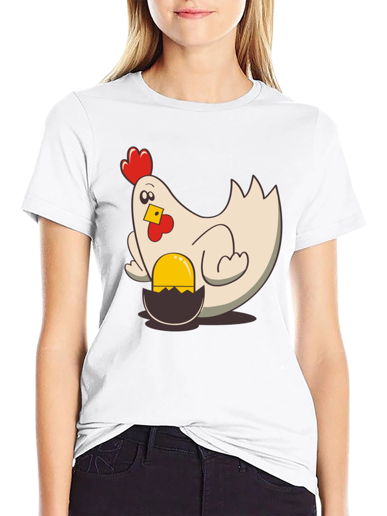 Black Funny Chicken and Egg Cartoon T-Shirt view 9