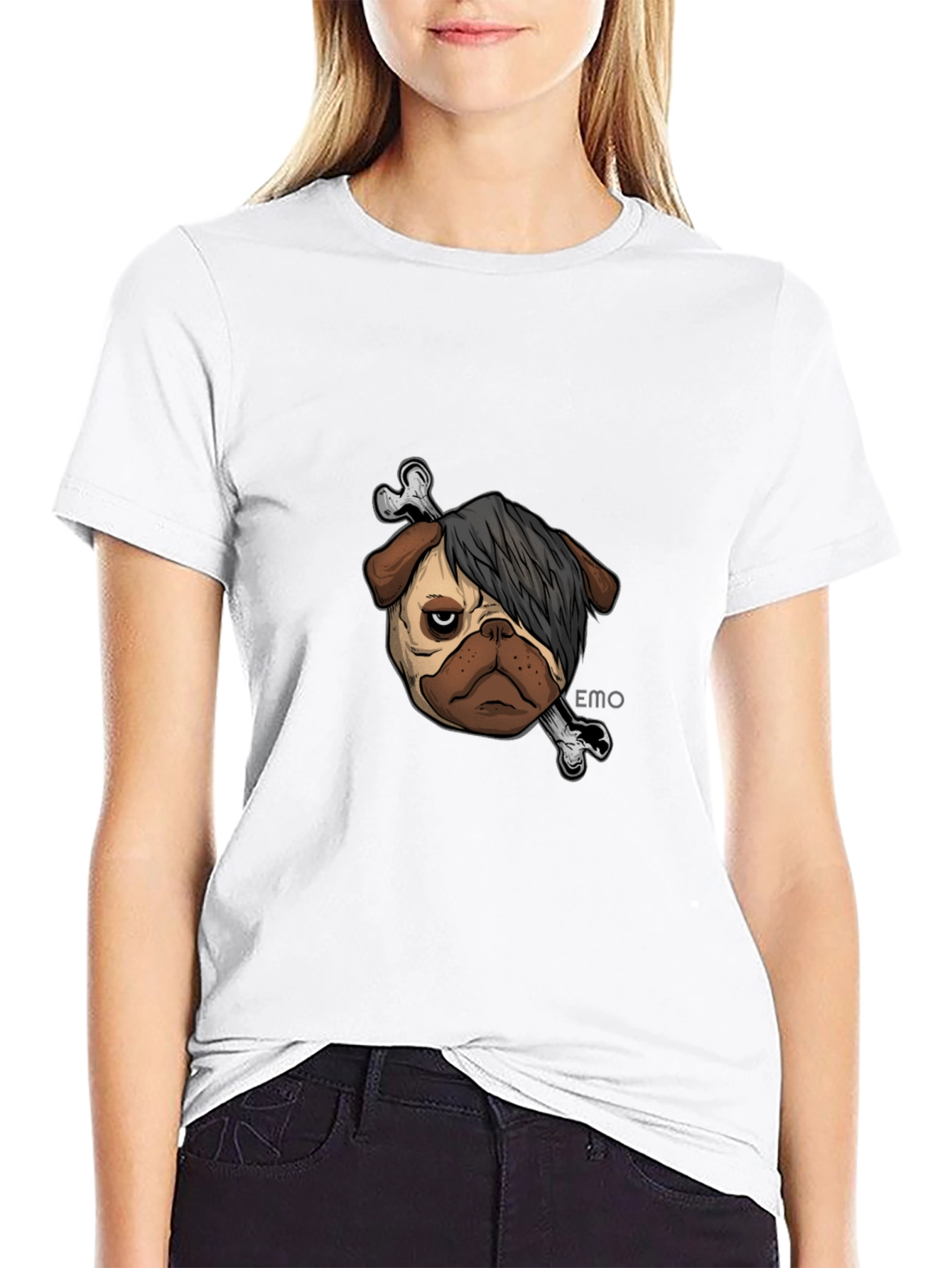 Black Emo Pug T-Shirt - Unisex Black Cotton Graphic Tee view 9
