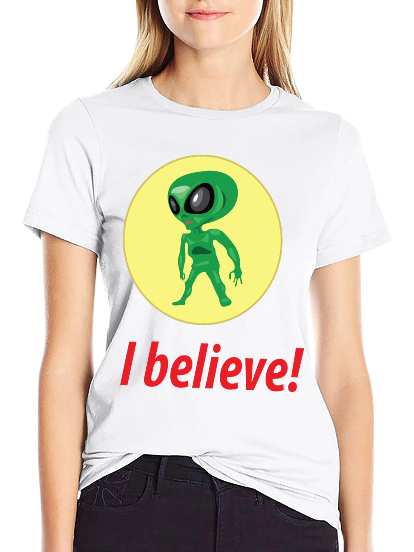 I Believe Alien Graphic Tee - Black Cotton T-Shirt - 9