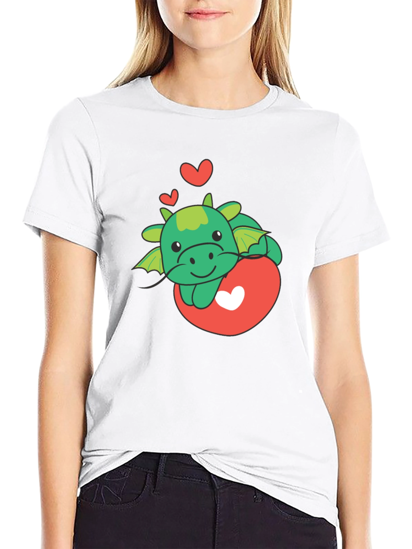 Black Cute Dragon Heart Graphic Tee view 9