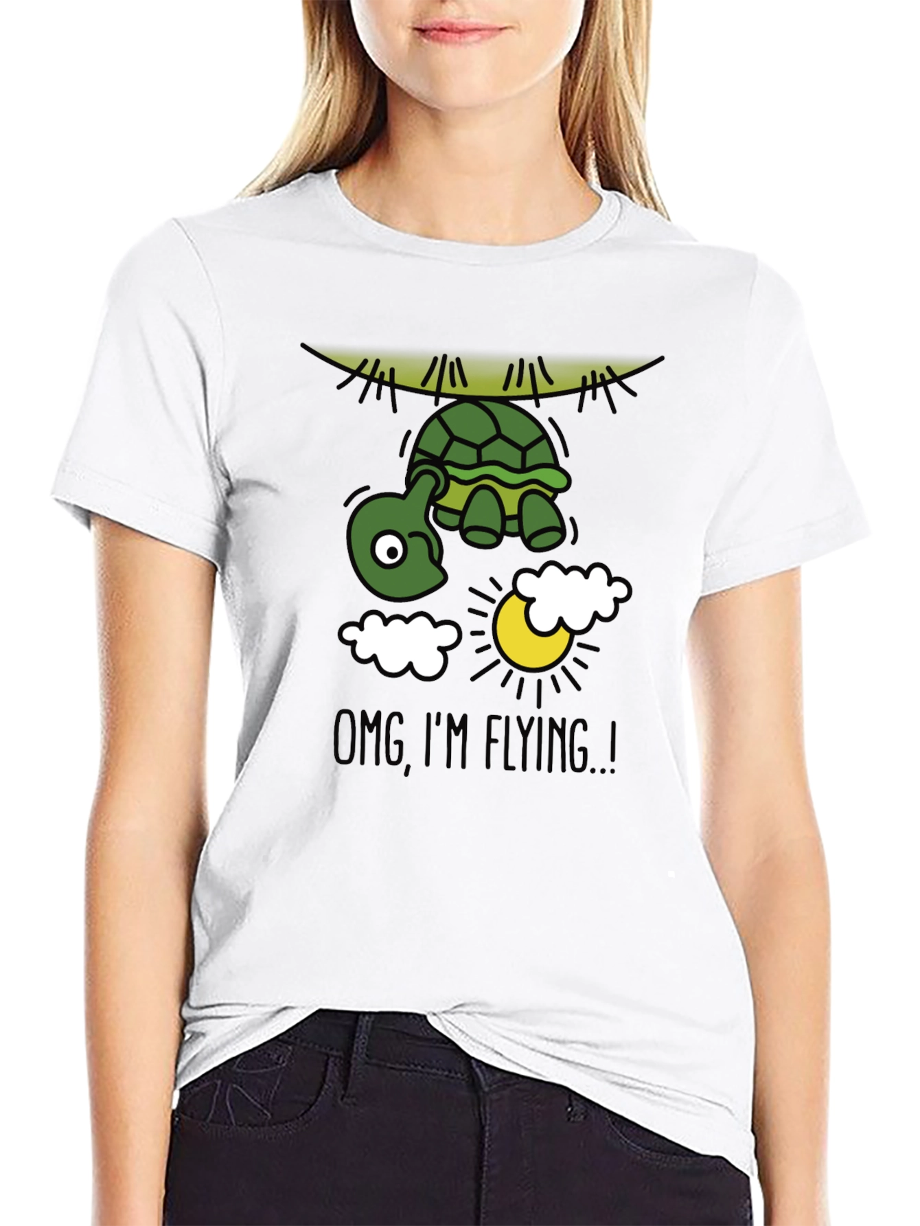 Black Funny Flying Turtle Graphic Tee view 9