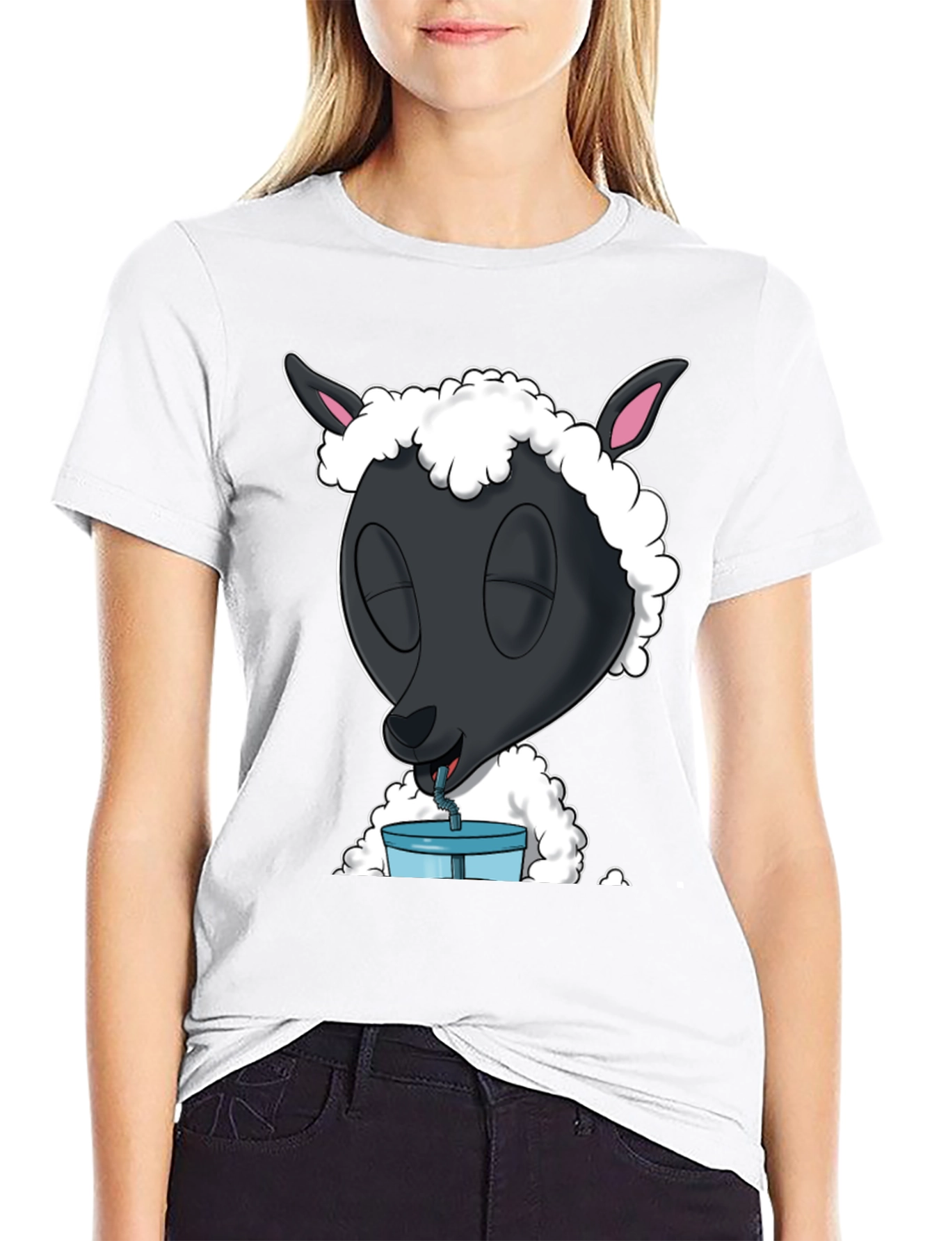 Black Black Sheep Drinking T-Shirt - Cartoon Style view 9