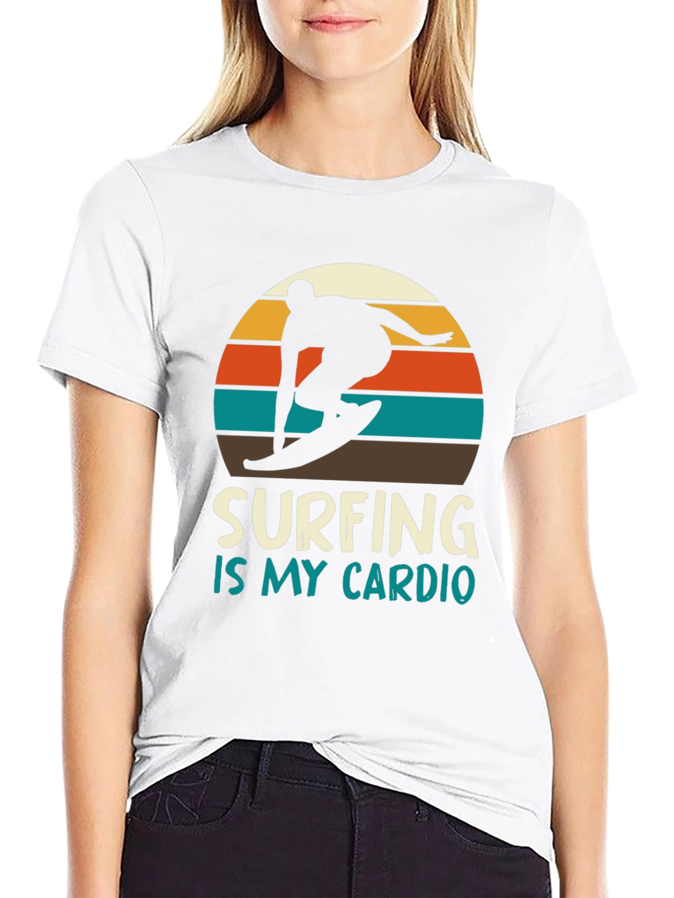 Black Surfing is My Cardio T-Shirt - Retro Sunset Design view 9
