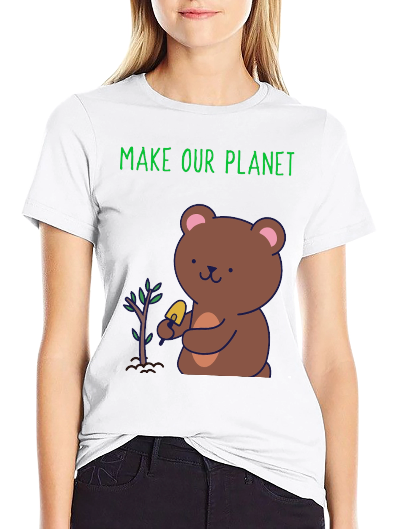 Black Plant a Tree Bear Graphic Tee - Make Our Planet view 9
