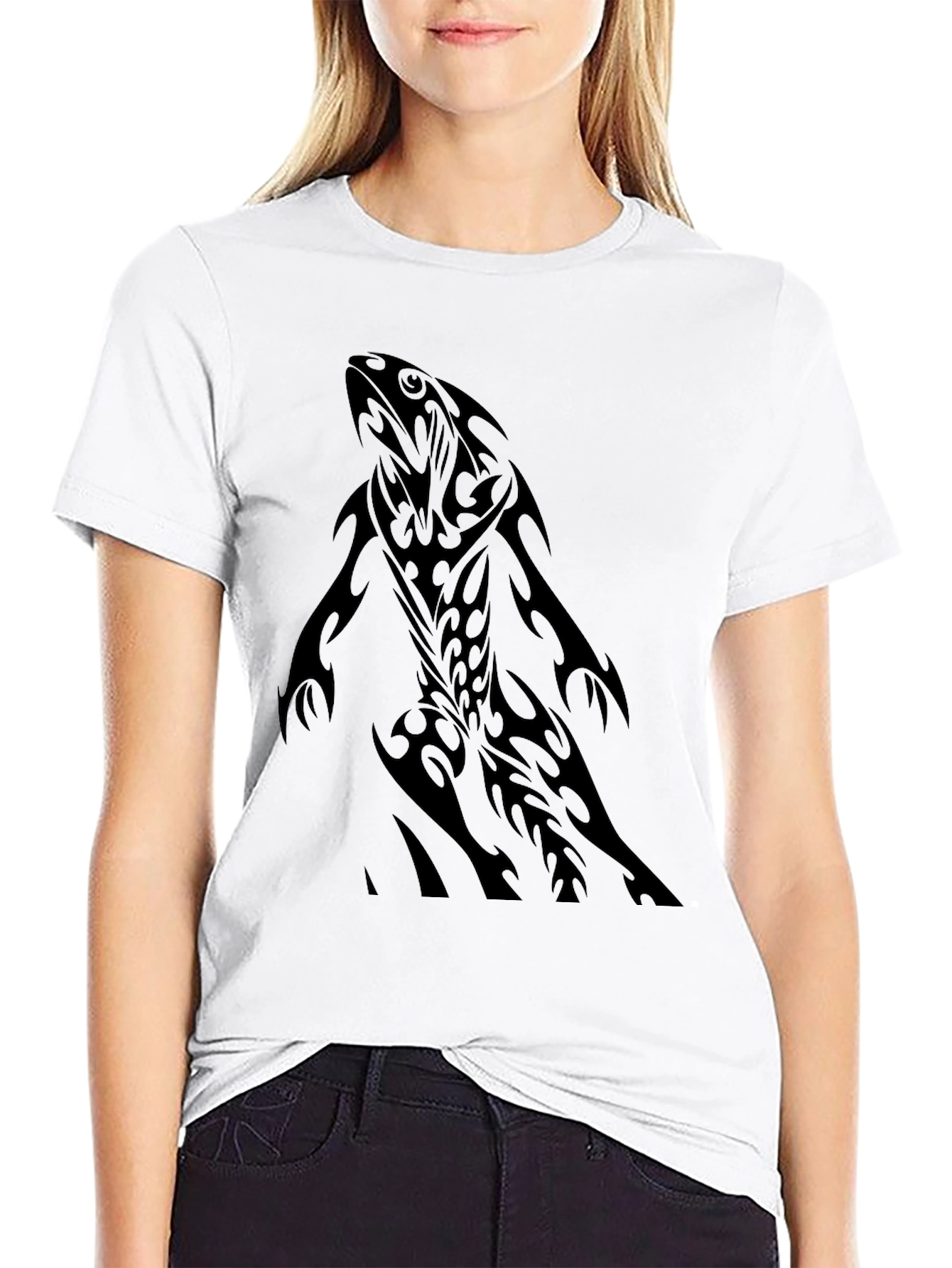 Black Tribal Lizard Graphic Black T-Shirt view 9