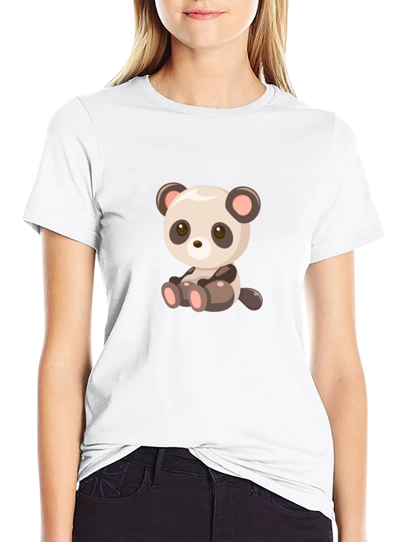 Black Cute Cartoon Panda Bear Black T-Shirt view 9