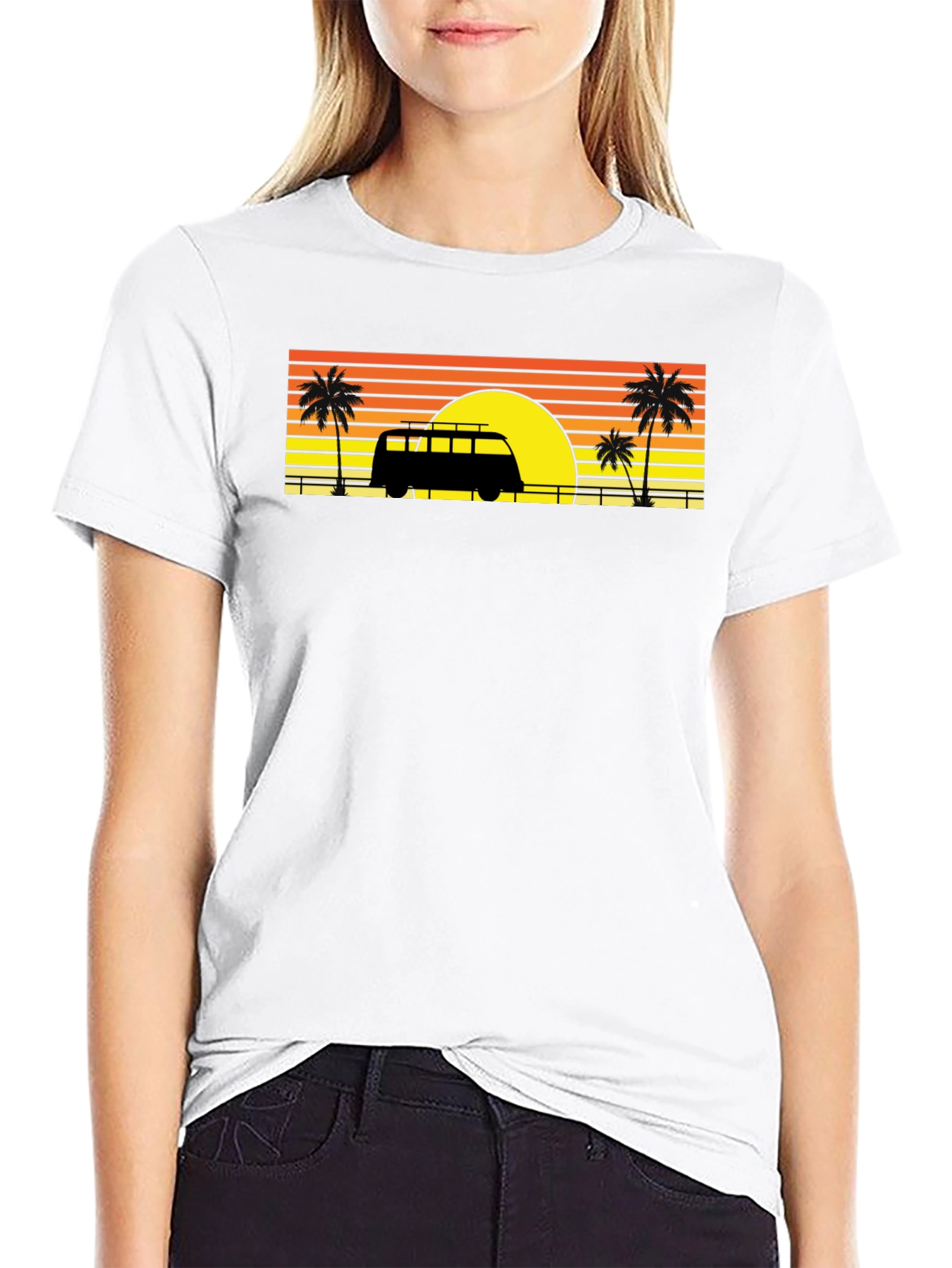 Black Sunset Van Palm Tee - Retro Beach Vibes view 9