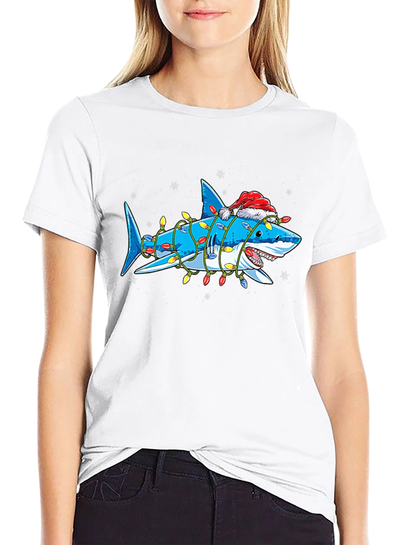 Christmas Shark T-Shirt with Holiday Lights - 9