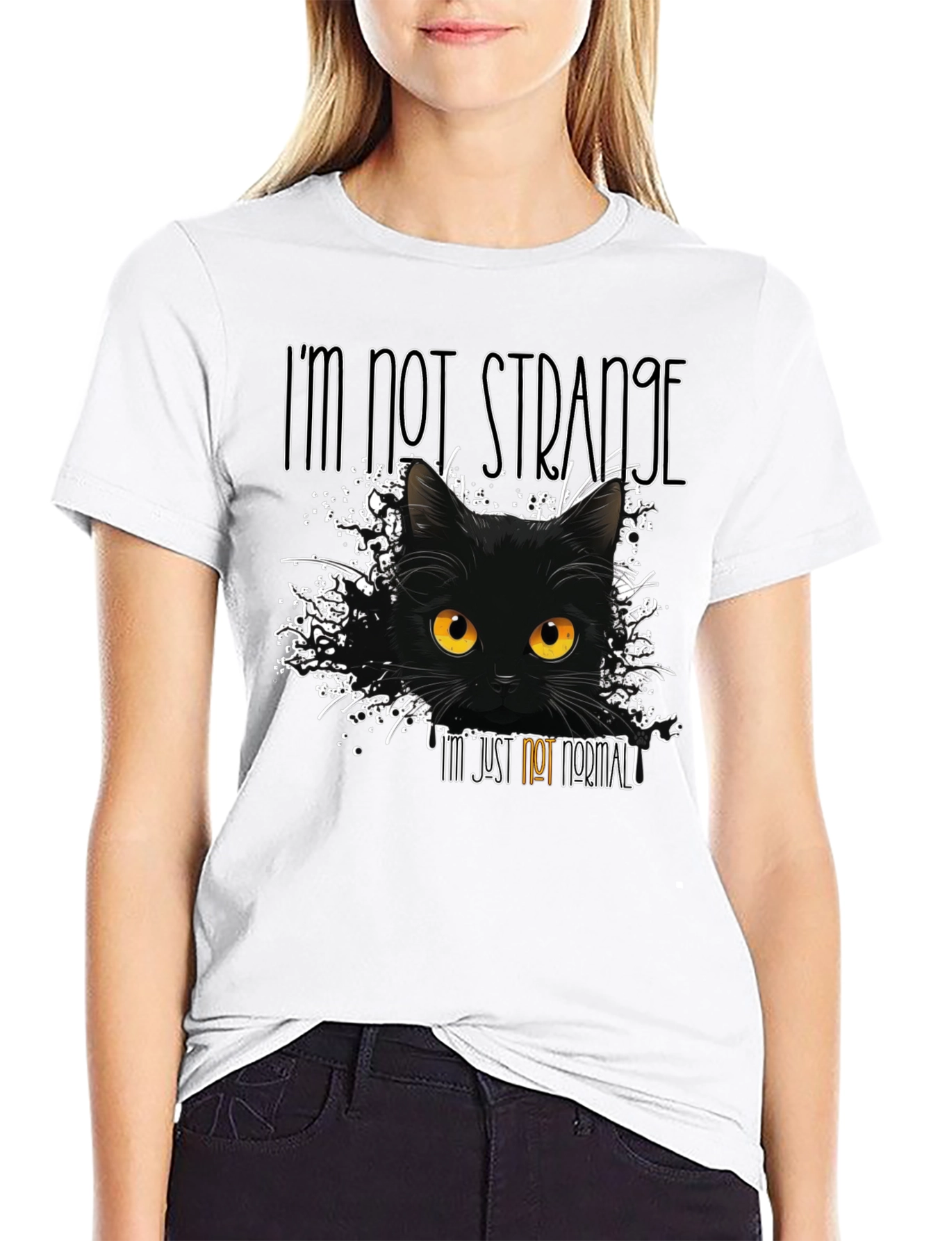 Black I'm Not Strange Cat T-Shirt view 9