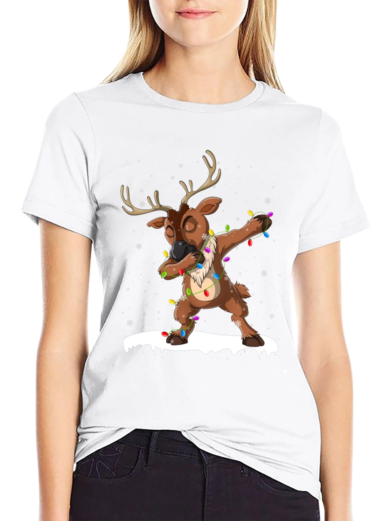 Black Dabbing Reindeer Christmas T-Shirt view 9