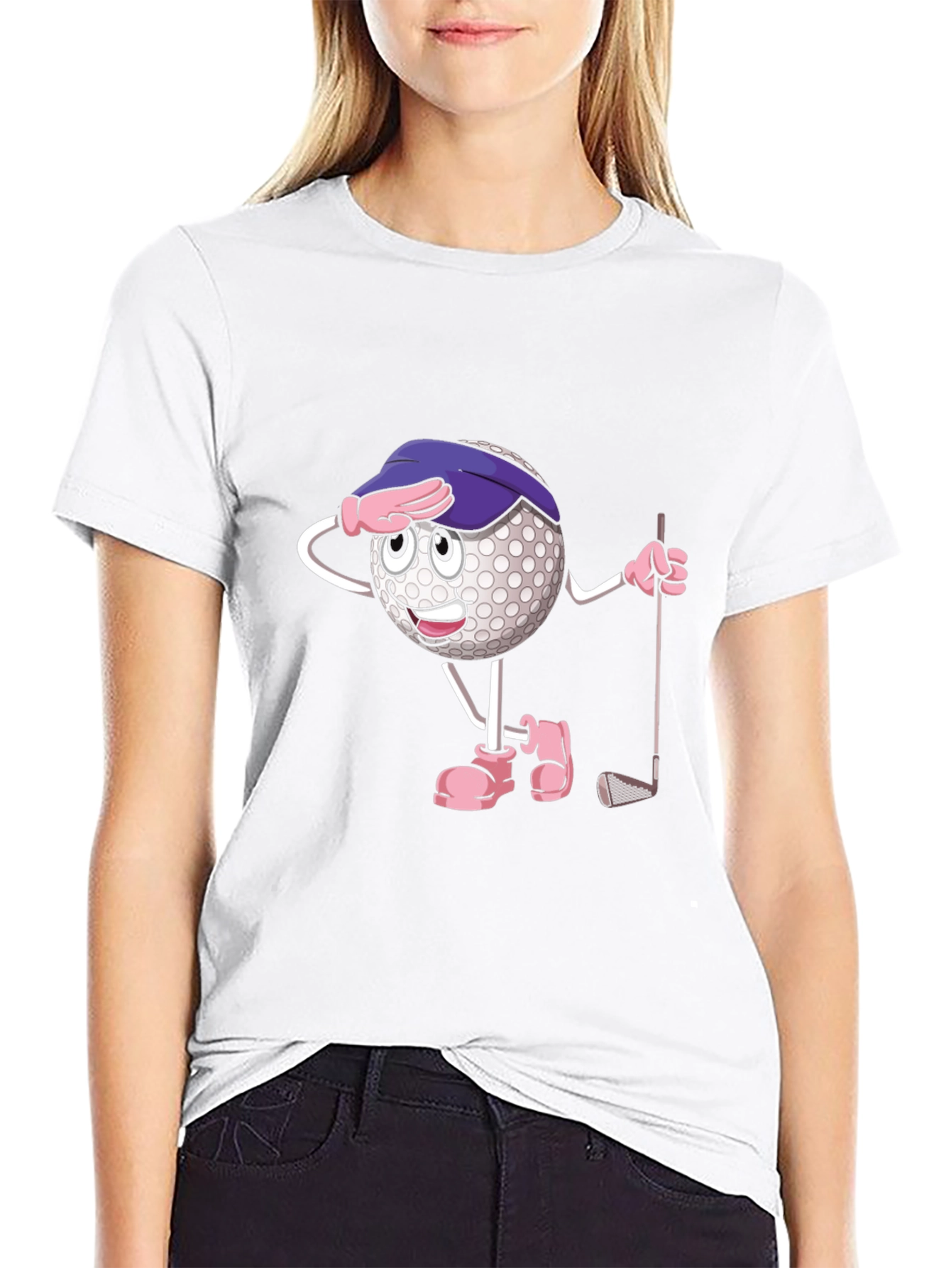 Black Funny Golf Ball Cartoon T-Shirt view 9