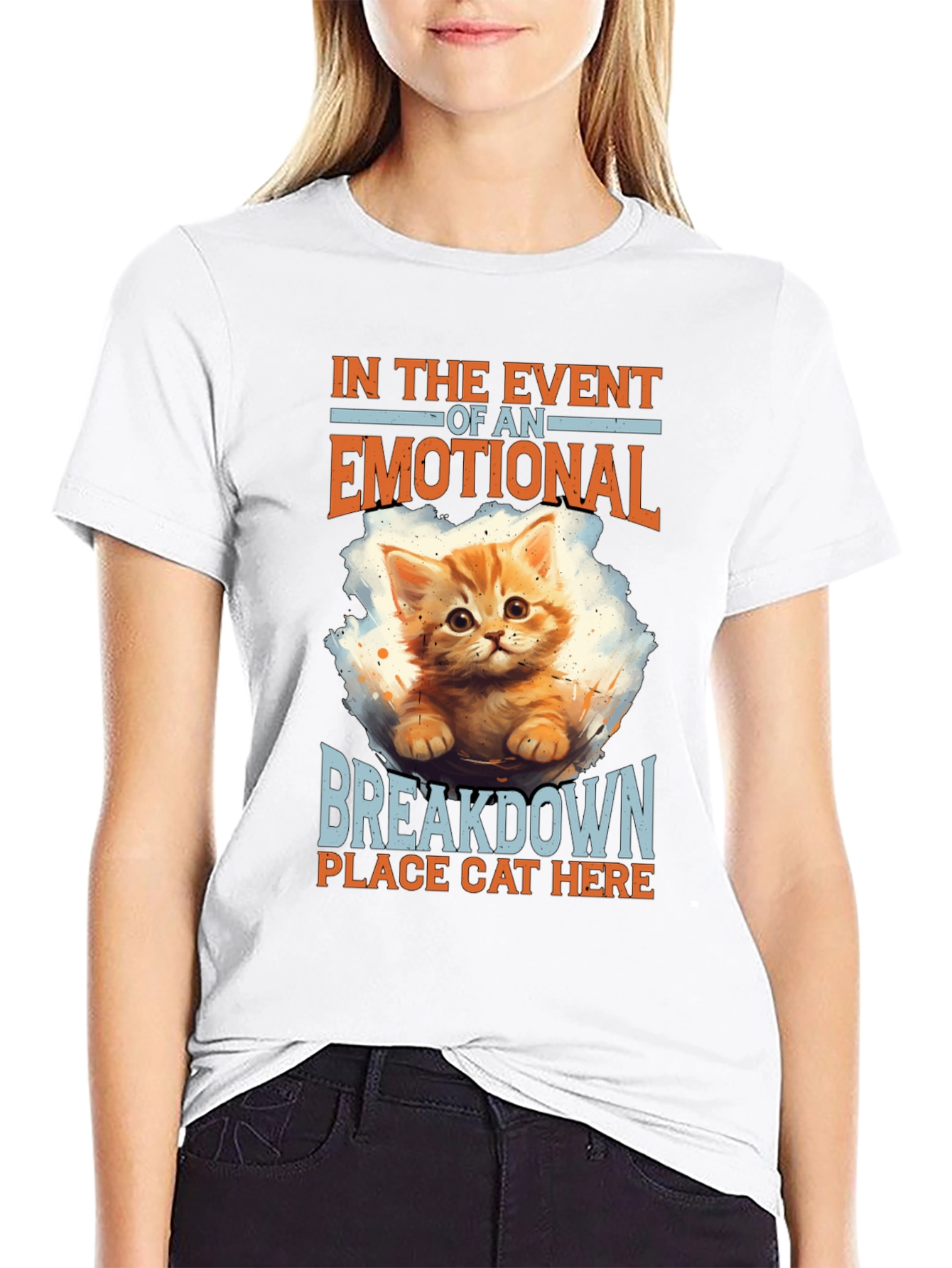 Black Emotional Breakdown Cat T-Shirt view 9