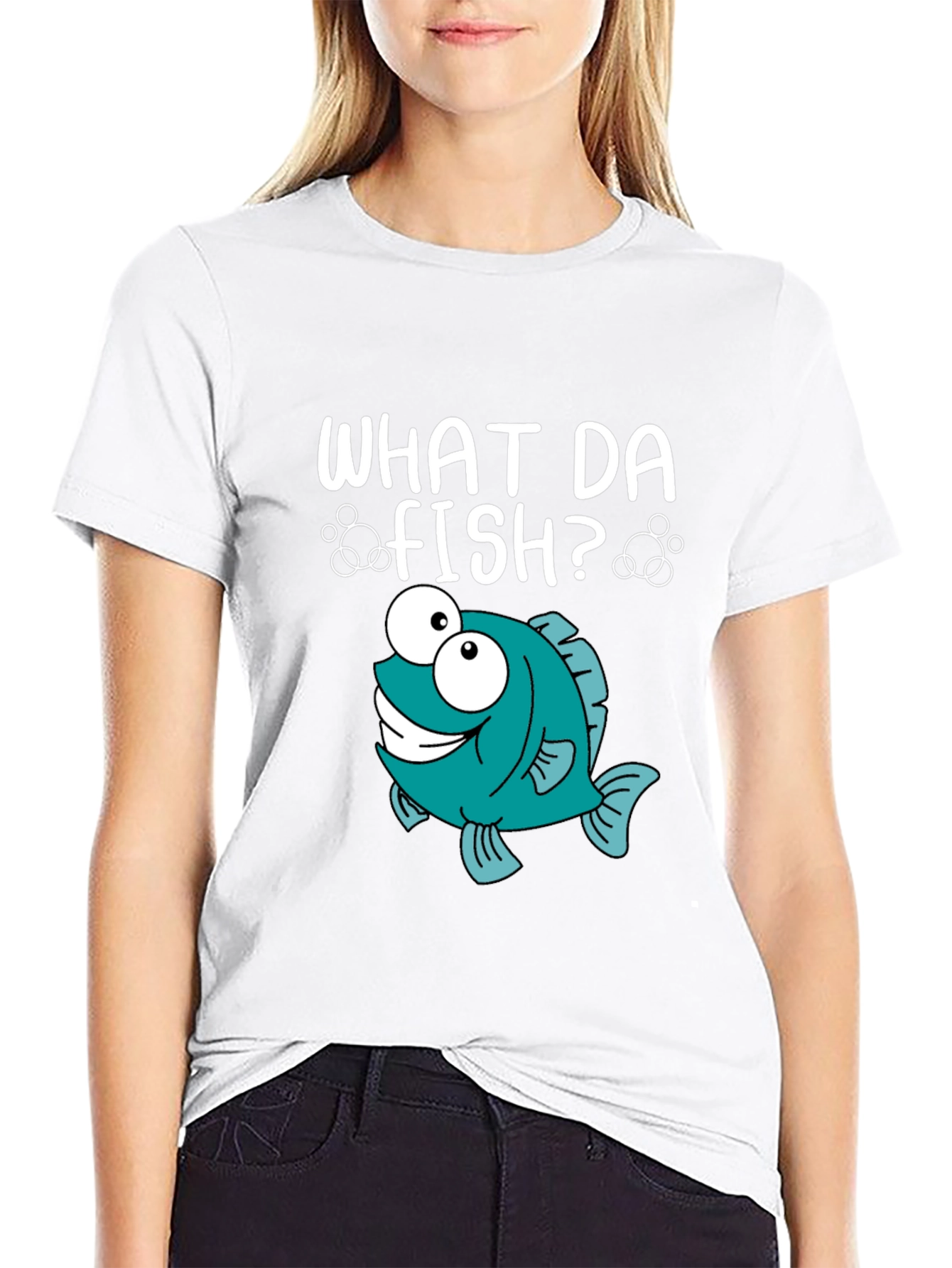 Black What Da Fish? Graphic T-Shirt - Funny Cartoon Fish Tee view 9
