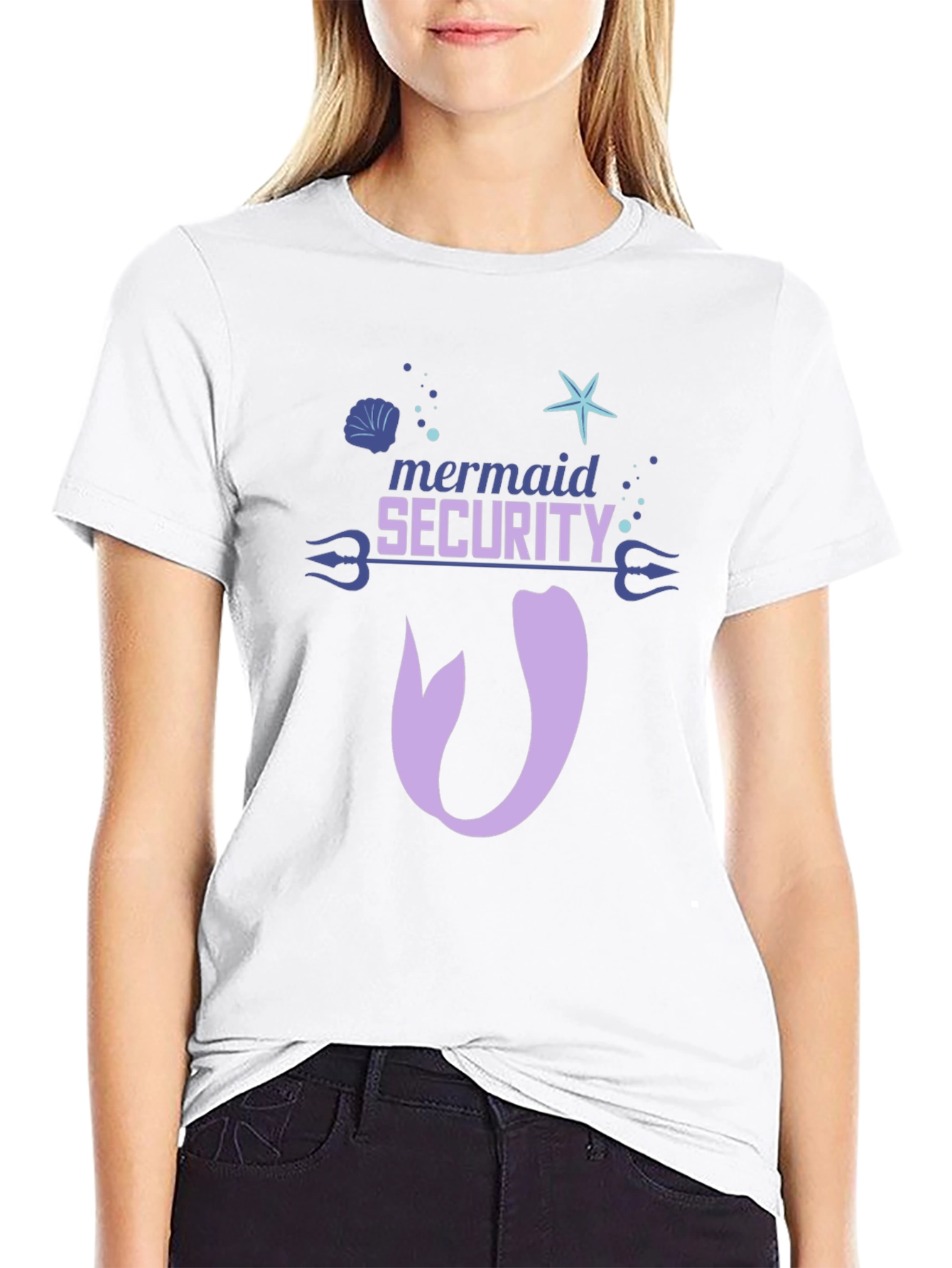 Black Mermaid Security Tee - Funny Graphic Novelty T-Shirt view 9