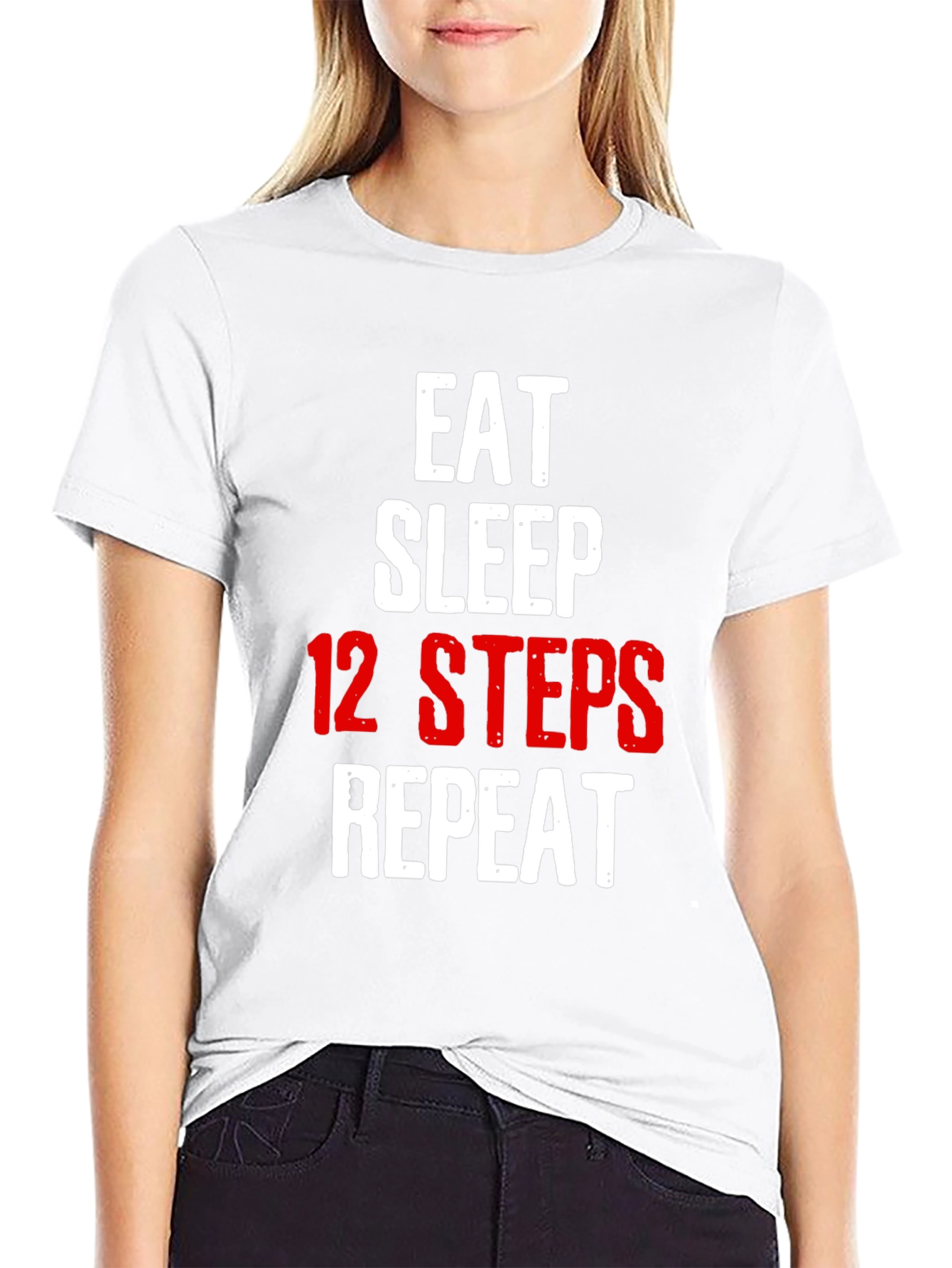 Black Eat Sleep 12 Steps Repeat Black T-Shirt view 9