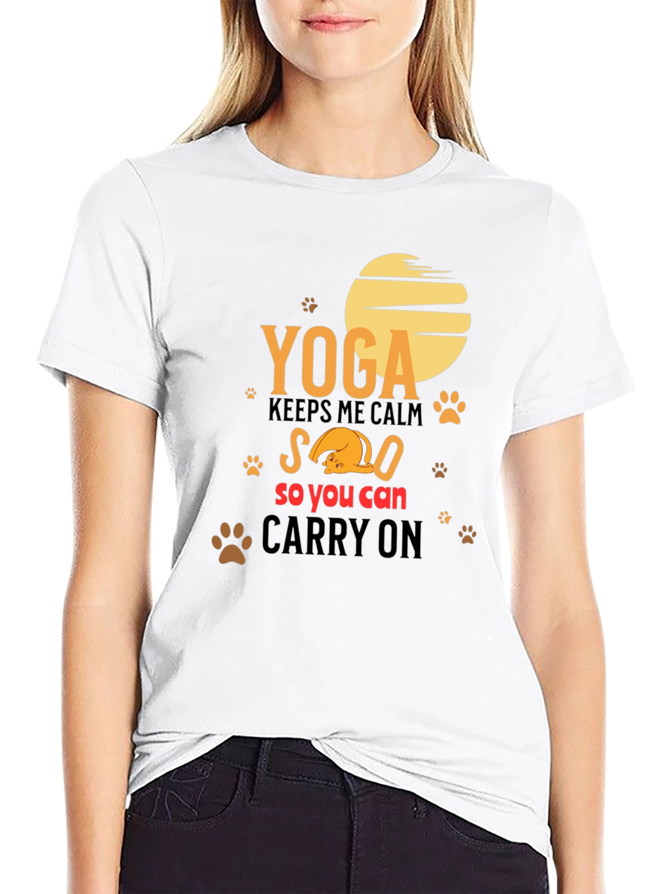 Black Yoga Cat Lover T-Shirt - Carry On Calm Tee view 9