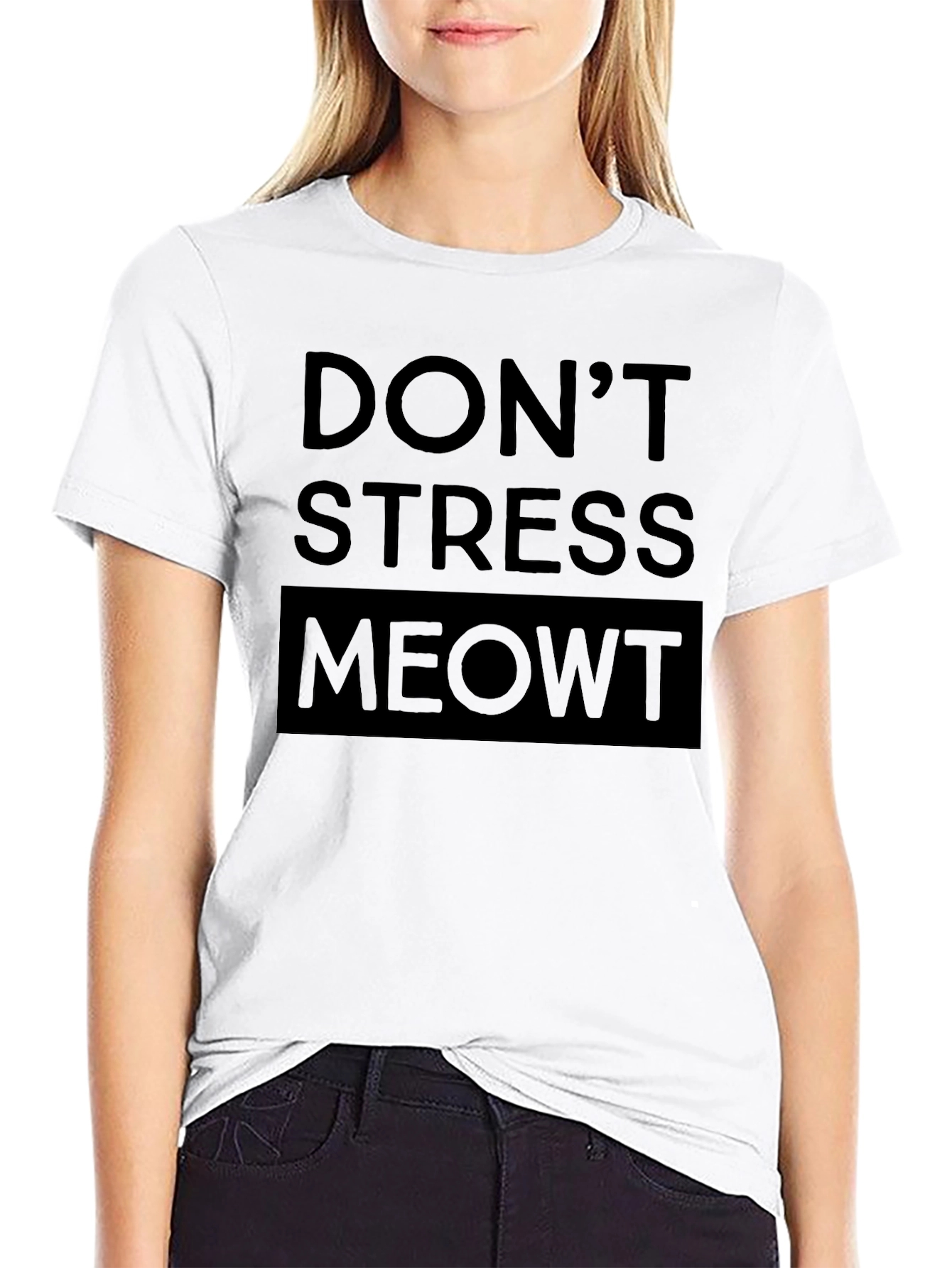 Black Don't Stress Meowt Black Graphic T-Shirt view 9