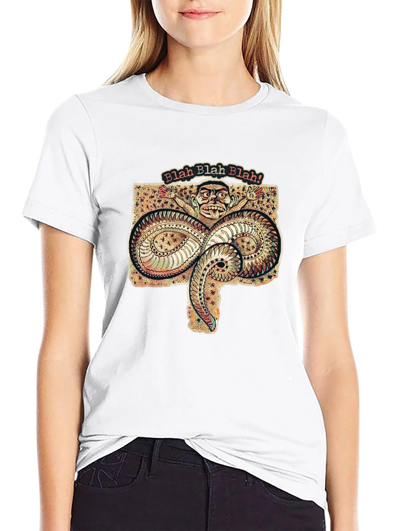 Black Blah Blah Graphic Tee - Unique Serpent Design view 9