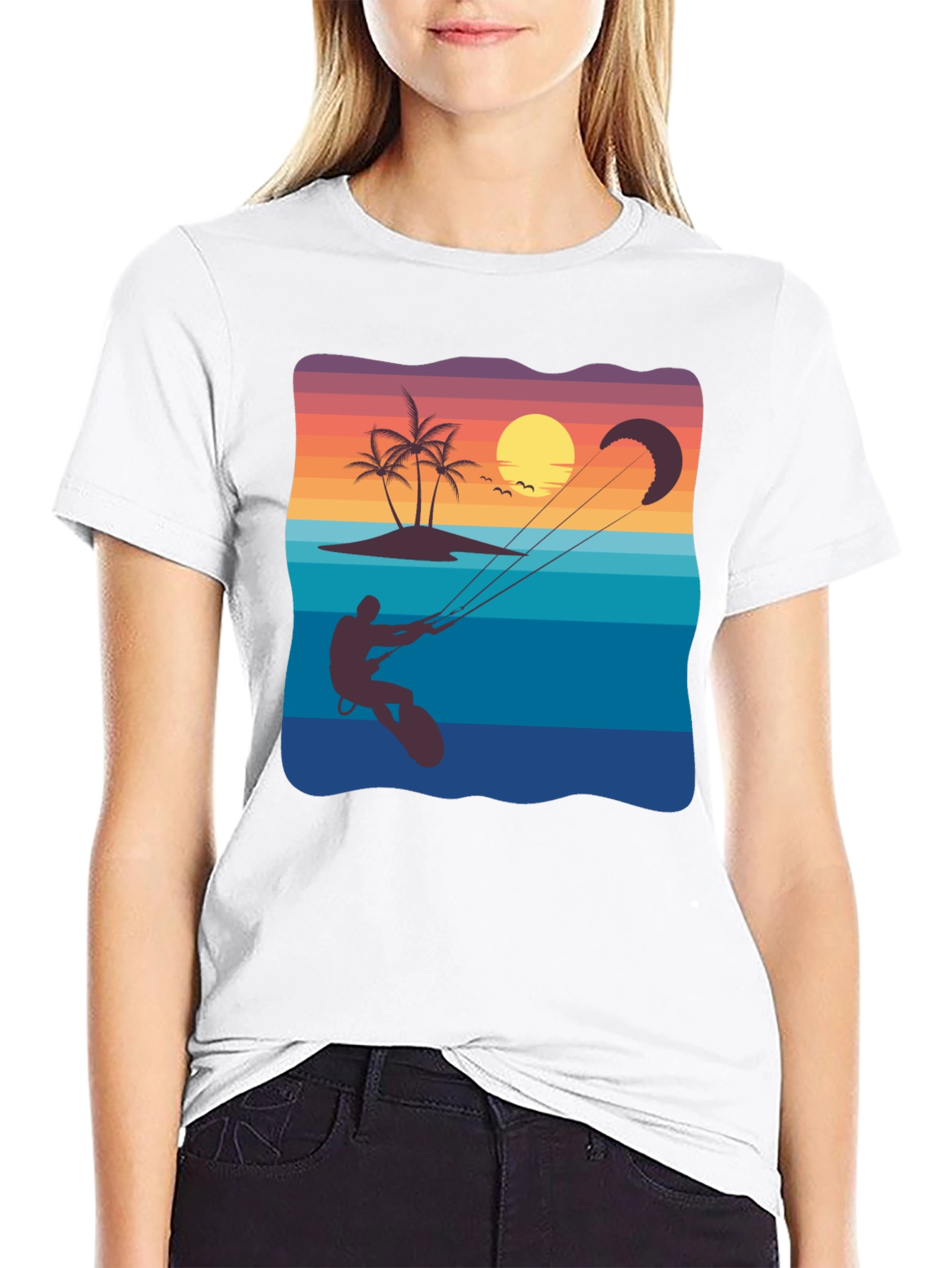 Black Sunset Kitesurfing Graphic Tee - Black Cotton Blend view 9