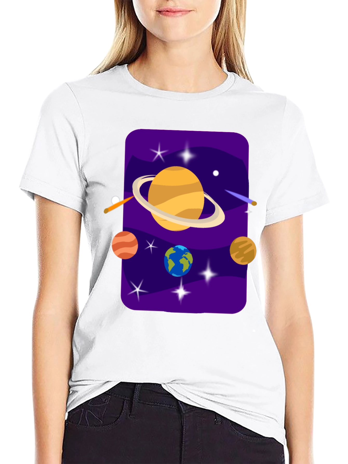 Black Space Galaxy T-Shirt - Planets and Stars Design view 9